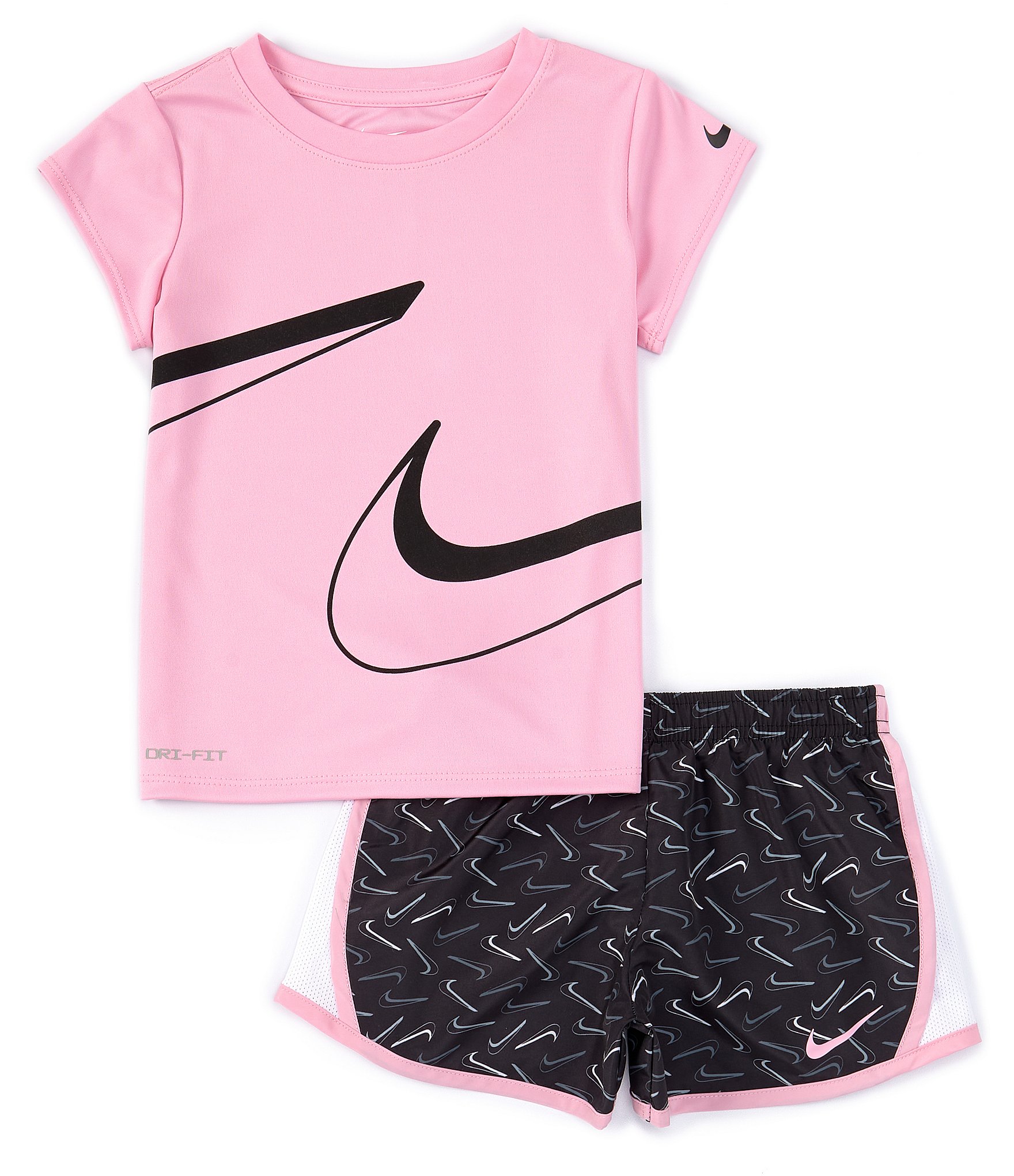 Nike Little Girls 2T-6X Short Sleeve Swooshfetti Interlock T-Shirt & Printed Microfiber Shorts Set