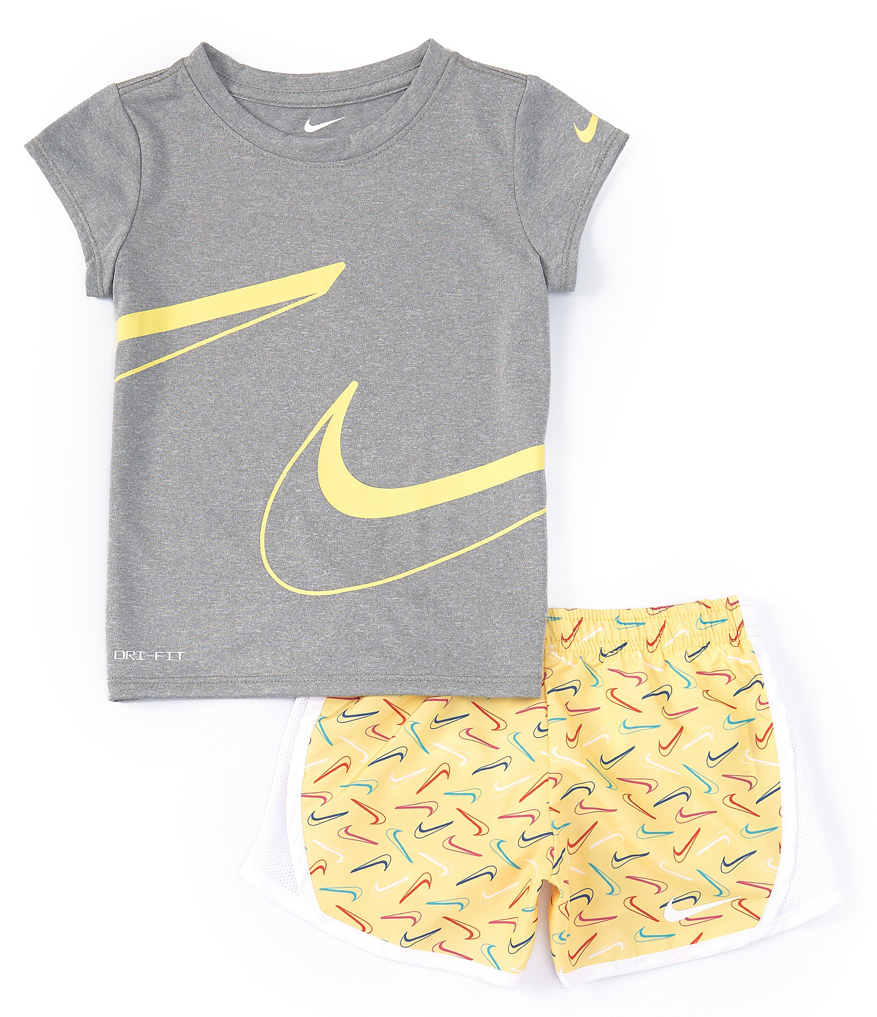 Nike Little Girls 2T-6X Short Sleeve Swooshfetti Interlock T-Shirt & Printed Microfiber Shorts Set