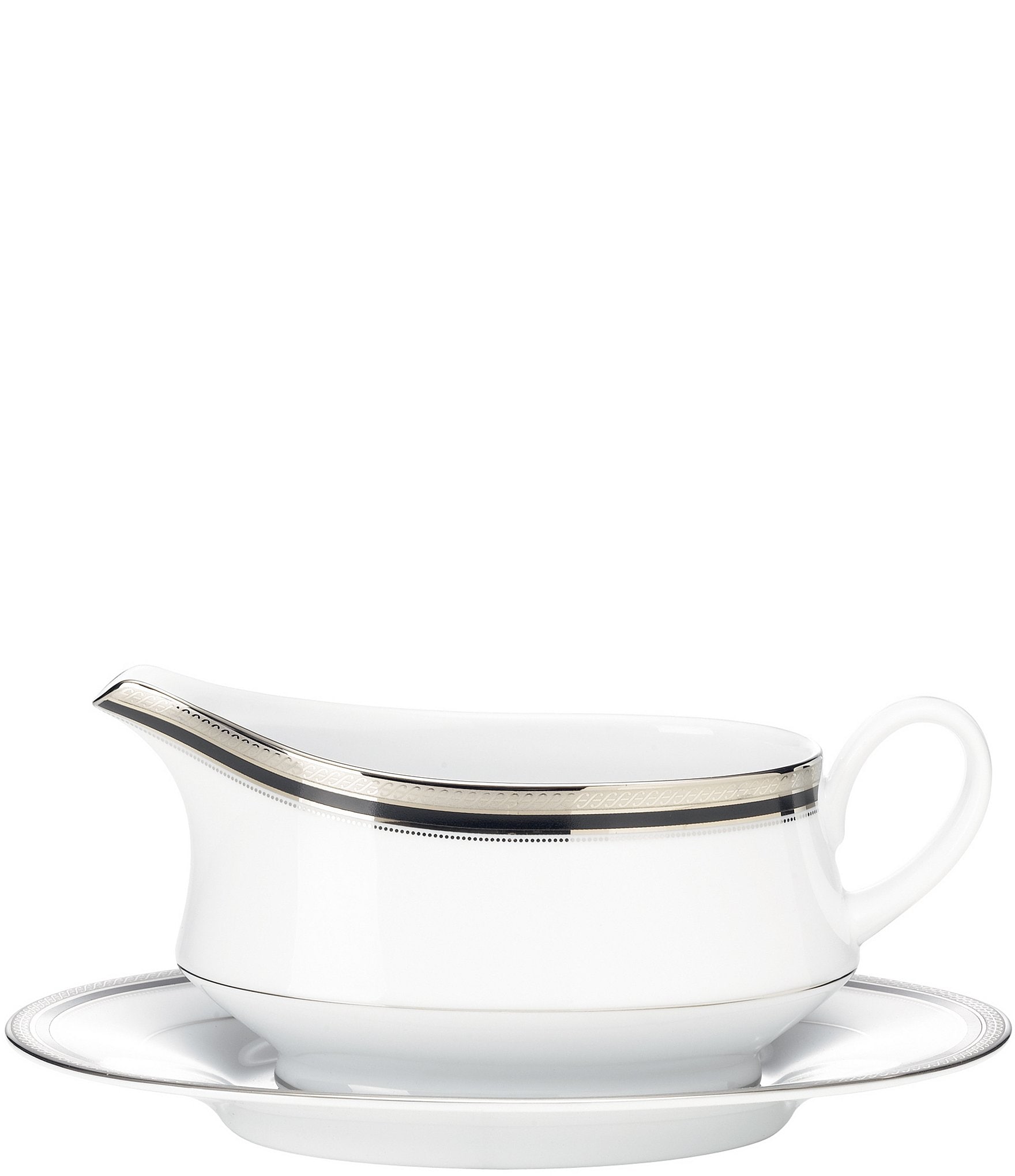 Noritake Austin Platinum Porcelain Gravy Boat with Tray