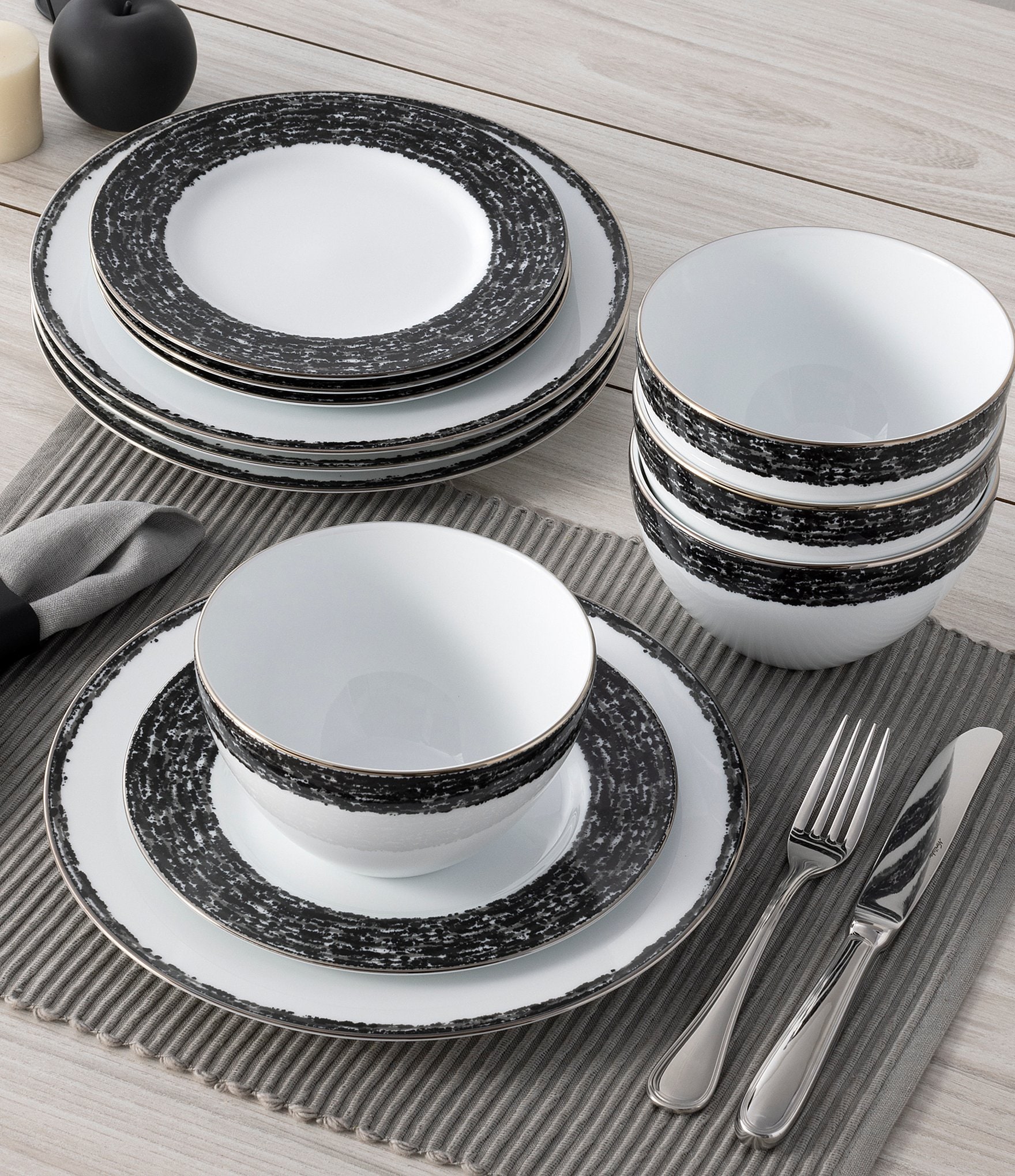 Noritake Black Rill Collection Cereal Bowls, Set of 4