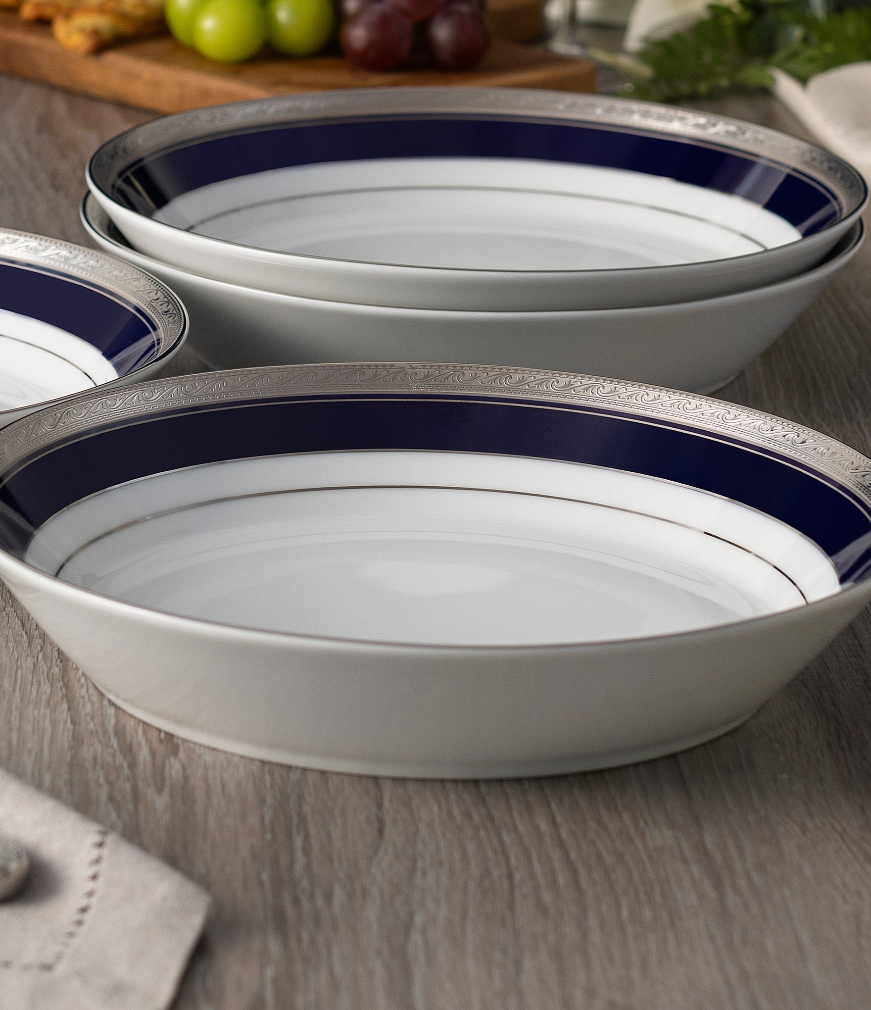 Noritake Crestwood Cobalt Platinum Collection Coupe Dinner Bowls, Set Of 4