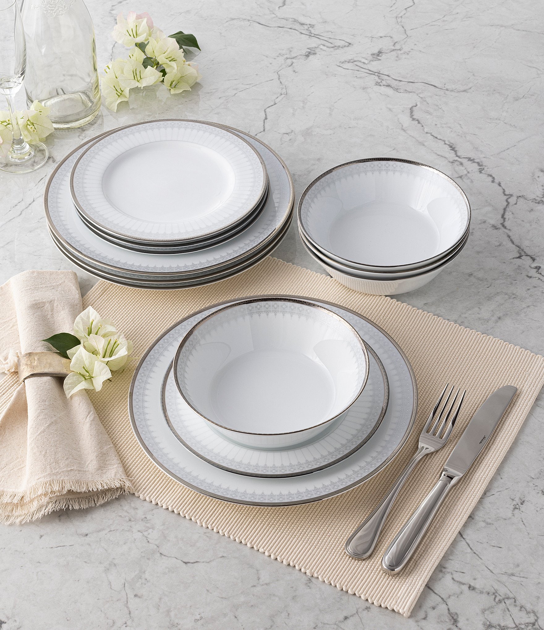 Noritake Silver Colonnade Collection 12-Piece Set, Service For 4