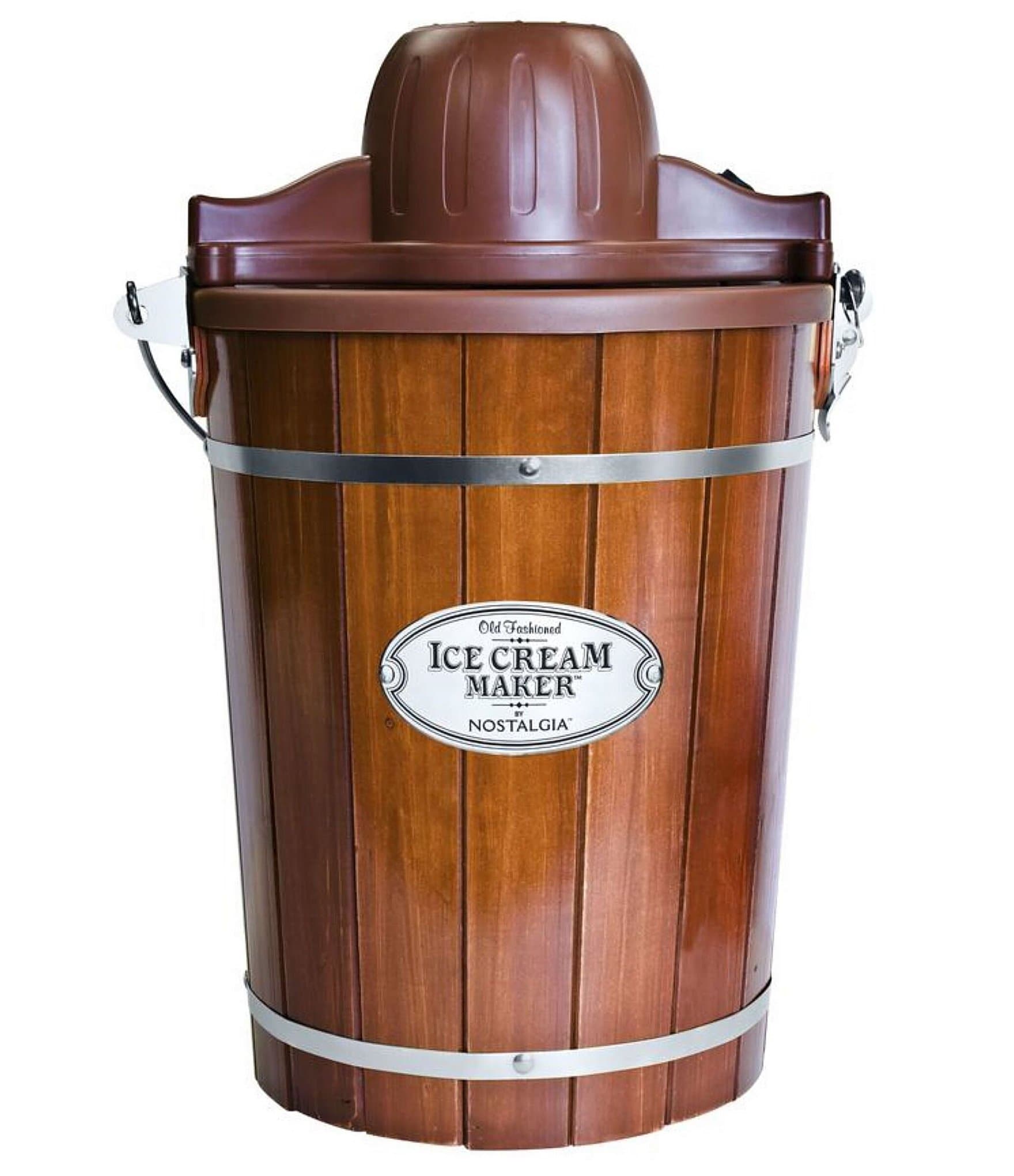 Nostalgia Electrics Vintage 6-Quart Dark Wood Bucket Electric Ice Cream Maker