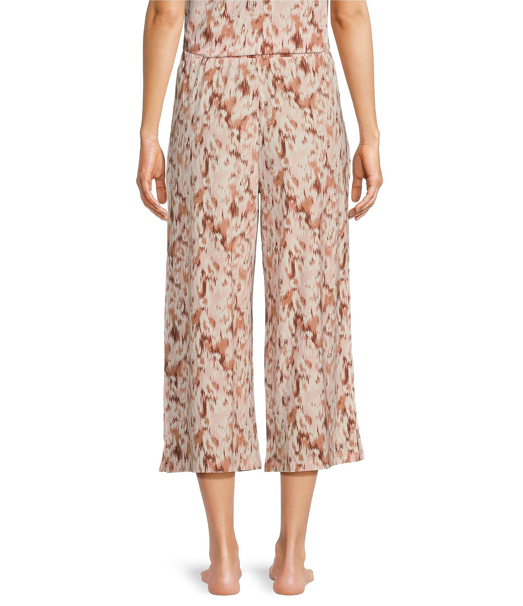 Nottibianche Ikat Print Coordinating Knit Cropped Drawstring Sleep Pant