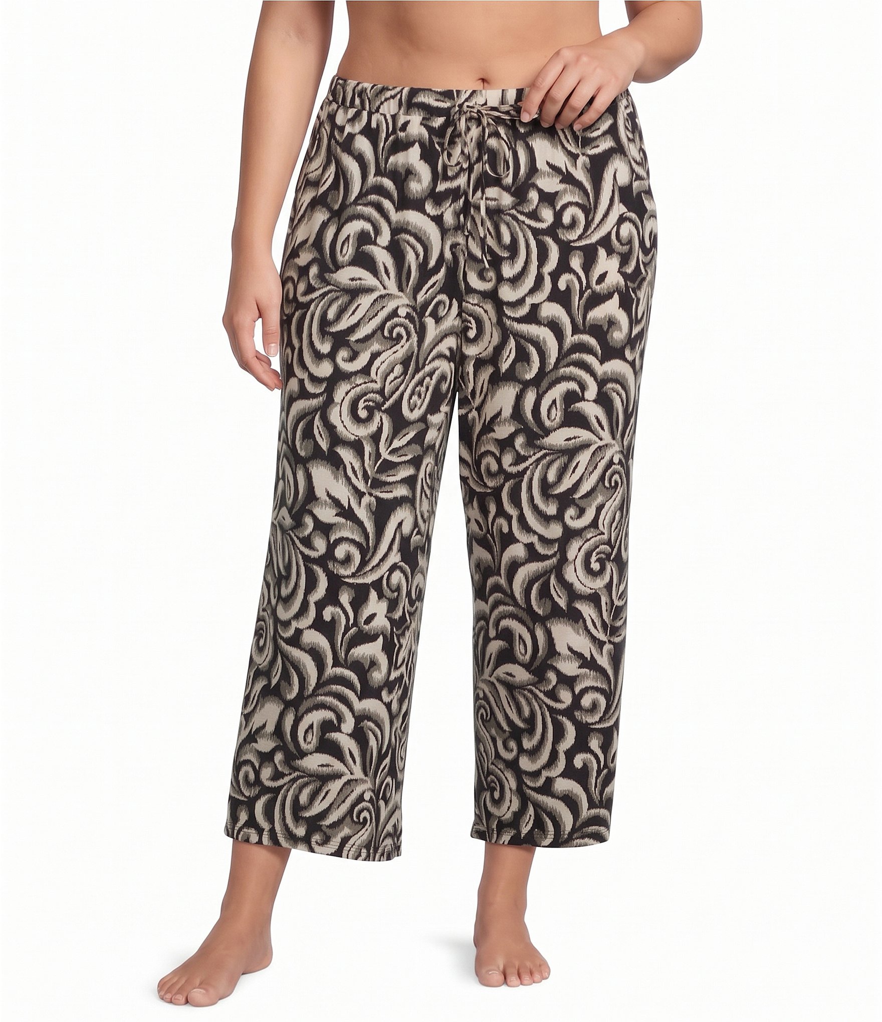 Nottibianche Plus Size Ikat Print Coordinating Cropped Sleep Pants