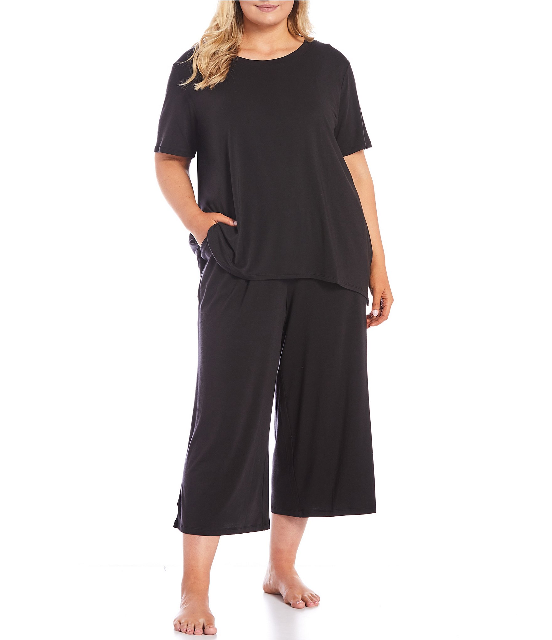 Nottibianche Plus Size Wide Leg Jersey Knit Coordinating Sleep Pants