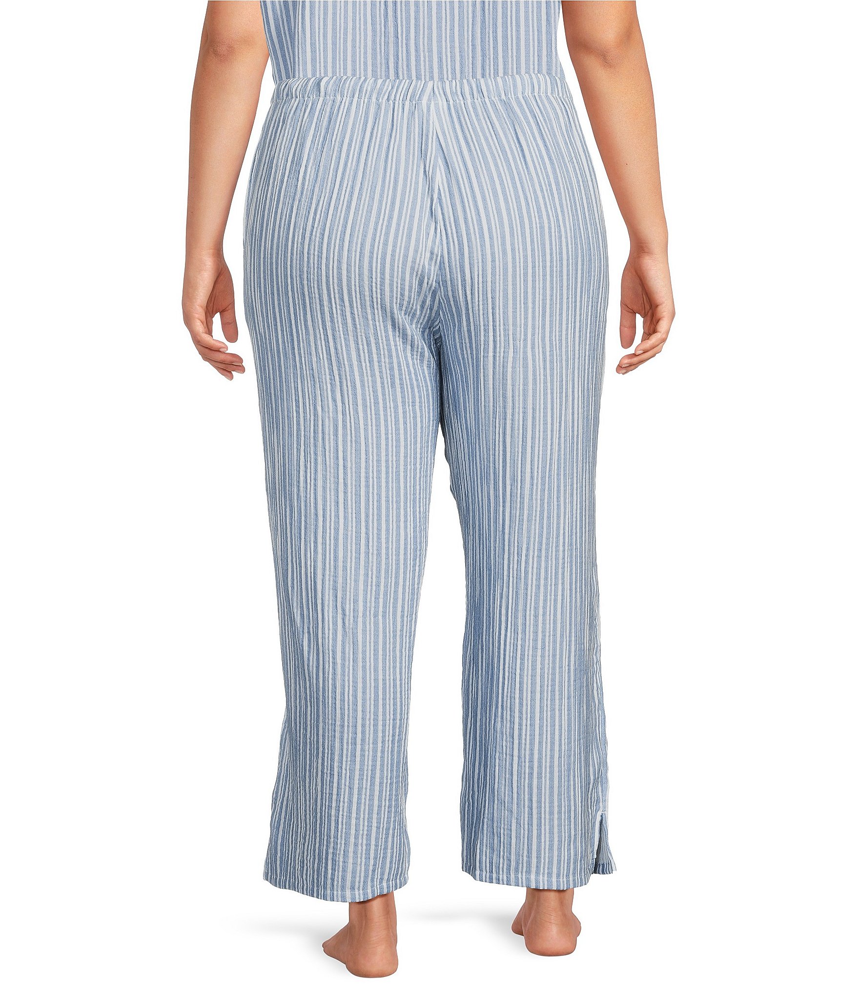 Nottibianche Plus Size Woven Stripped Drawstring Tie Coordinating Sleep Pant