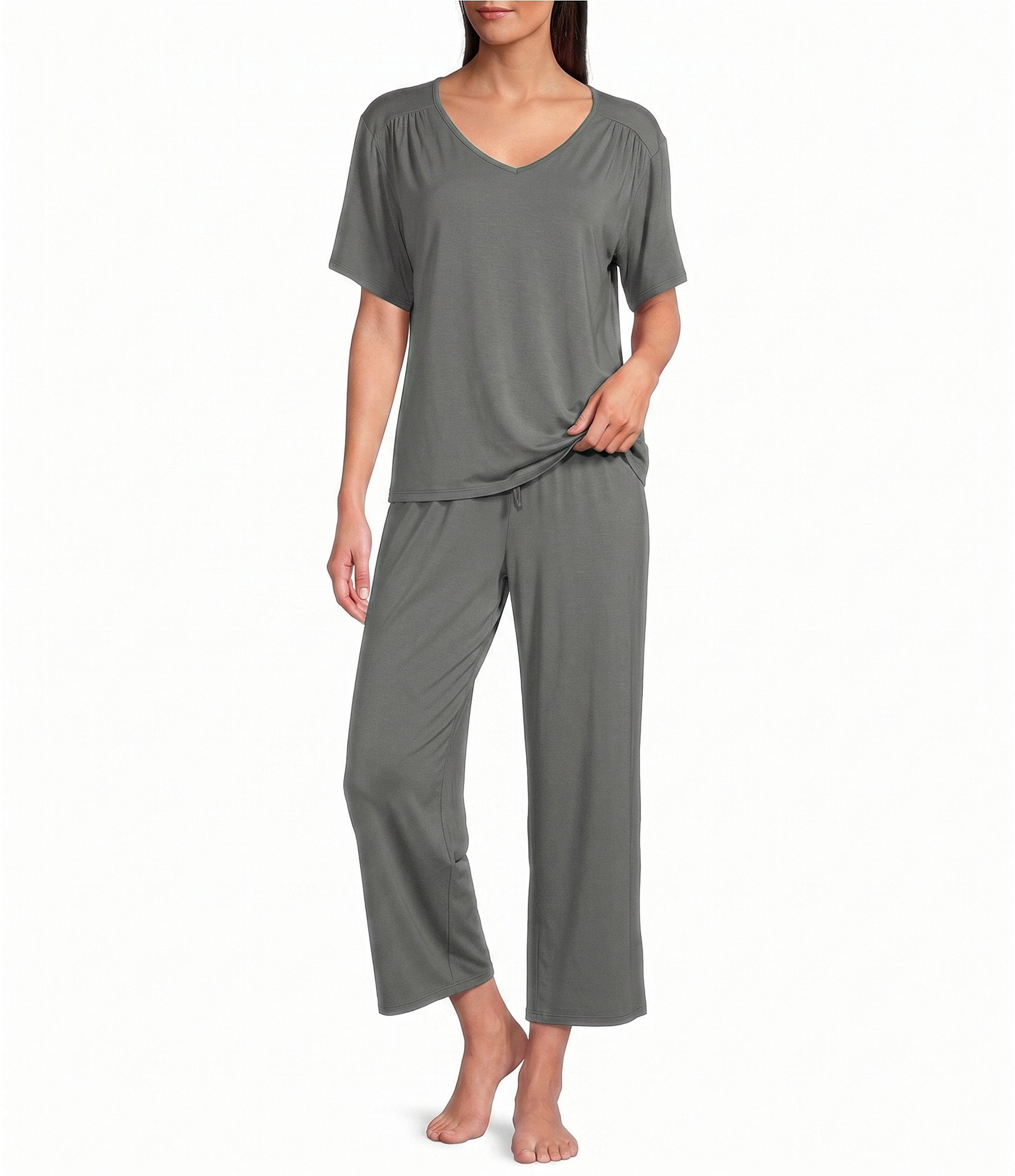 Nottibianche Solid Bamboo Jersey Knit Coordinating Cropped Sleep Pants