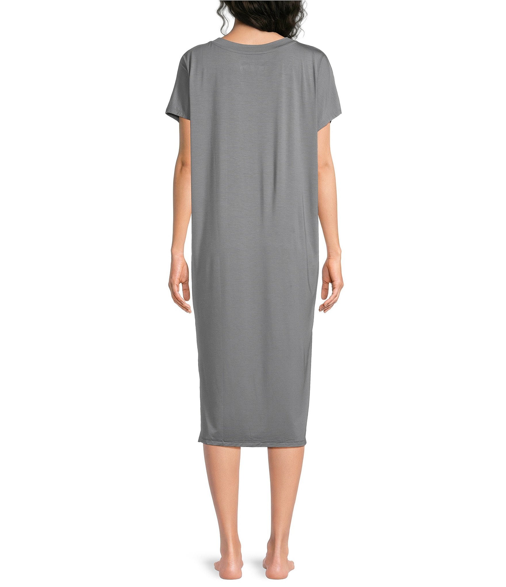 Nottibianche Solid Bamboo Jersey Knit Short Sleeve V-Neck Caftan