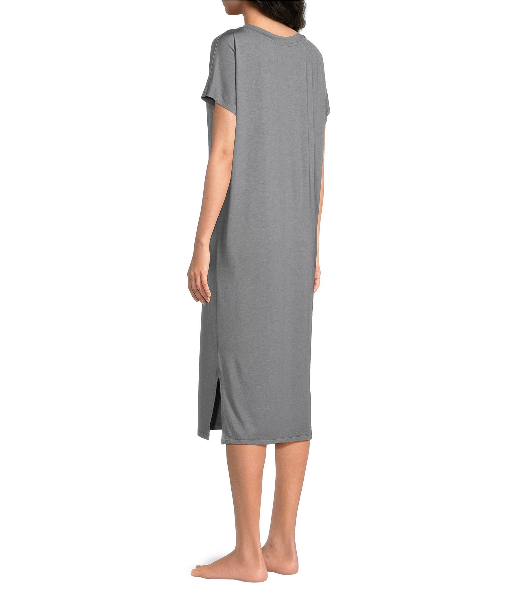 Nottibianche Solid Bamboo Jersey Knit Short Sleeve V-Neck Caftan