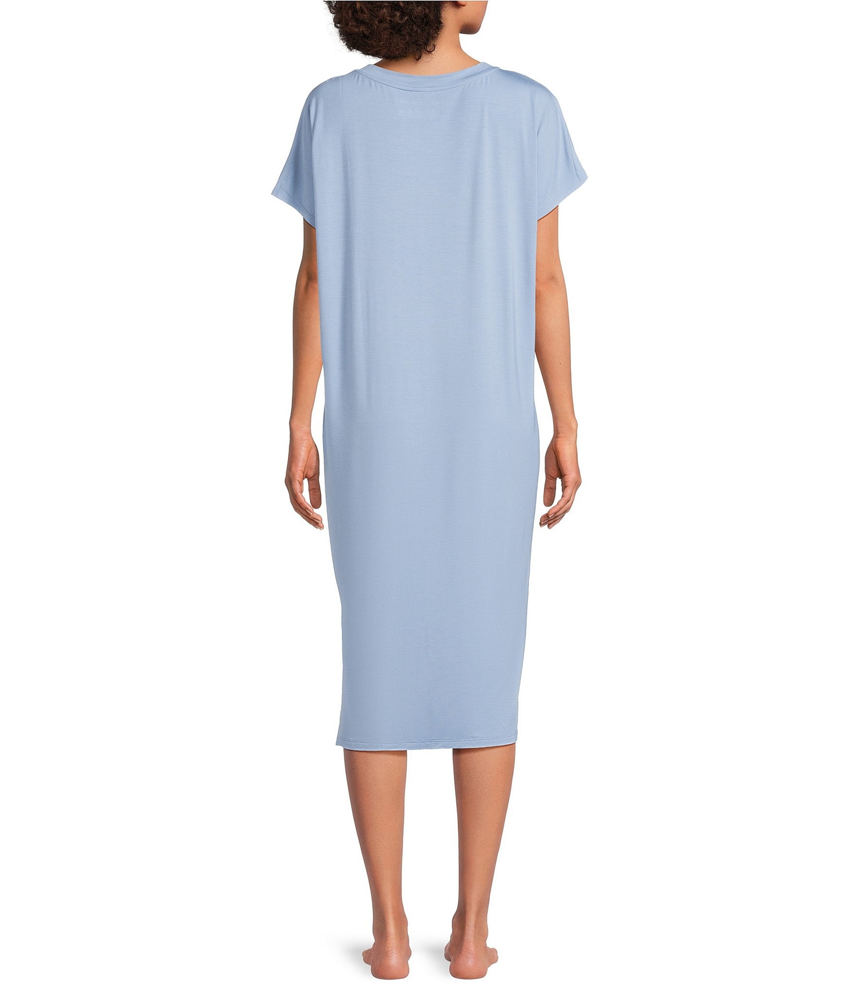 Nottibianche Solid Bamboo Jersey Knit Short Sleeve V-Neck Caftan