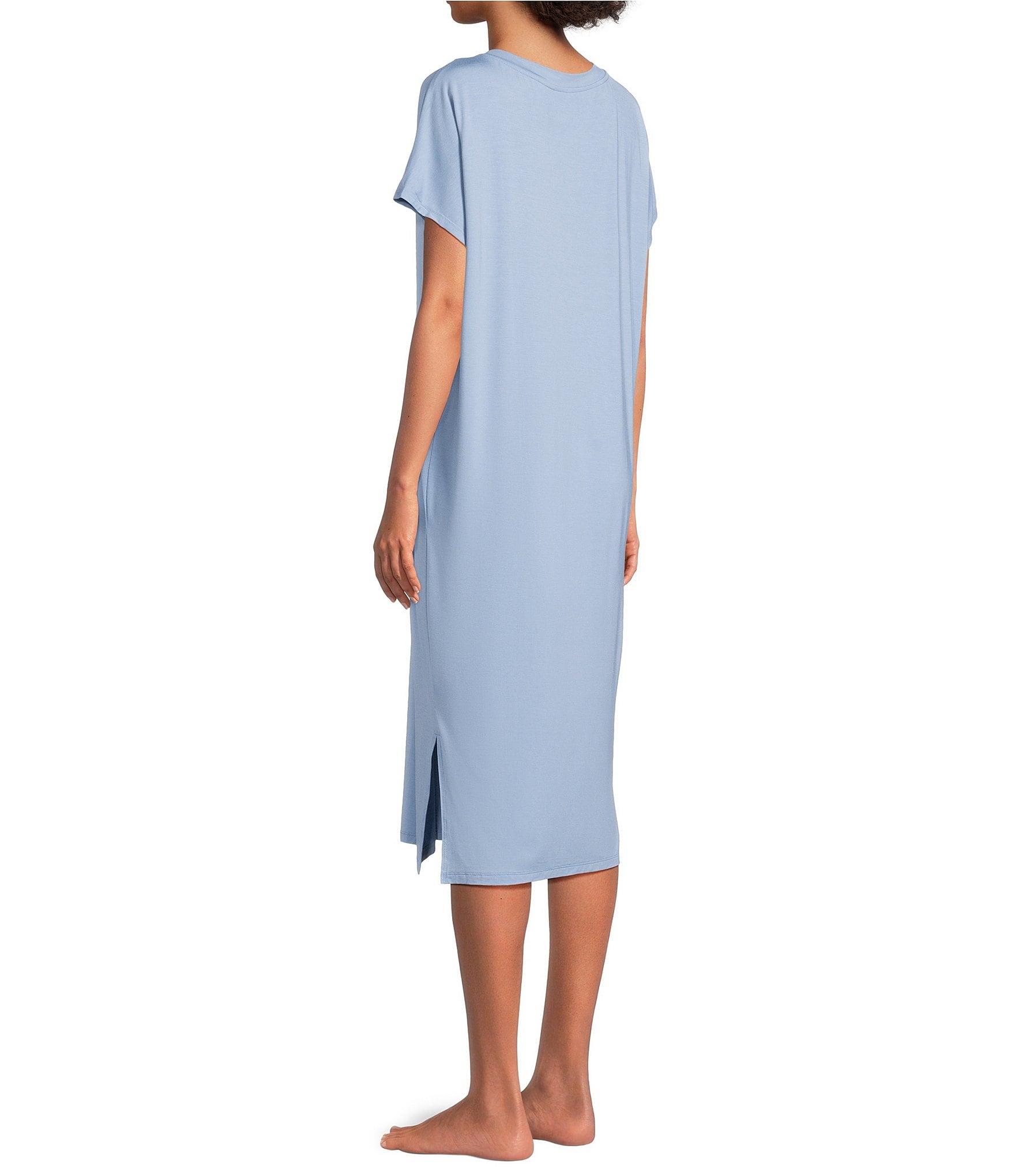 Nottibianche Solid Bamboo Jersey Knit Short Sleeve V-Neck Caftan