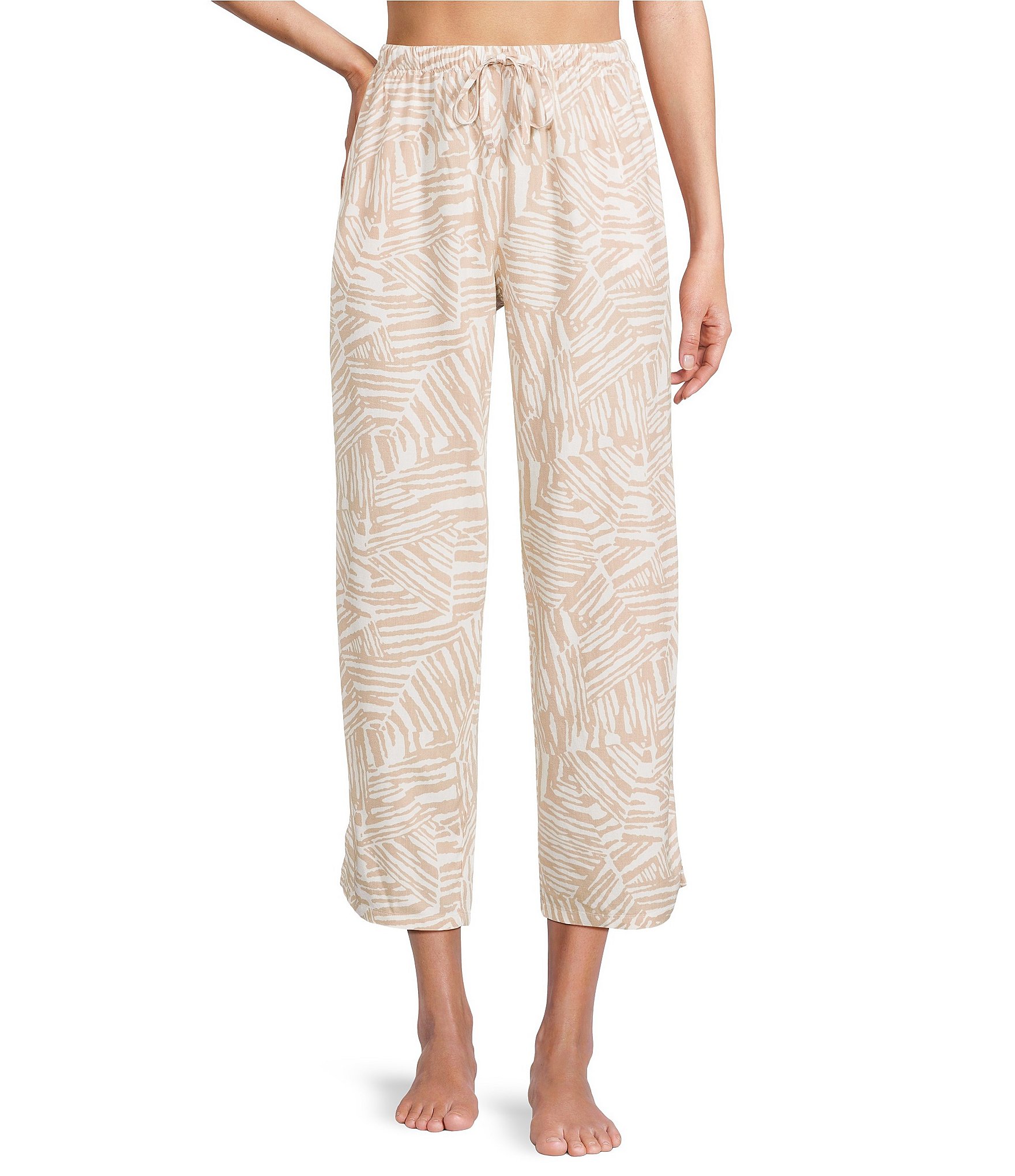 Nottibianche Woven Geo Animal Print Linen Blend Coordinating Sleep Capri Pants
