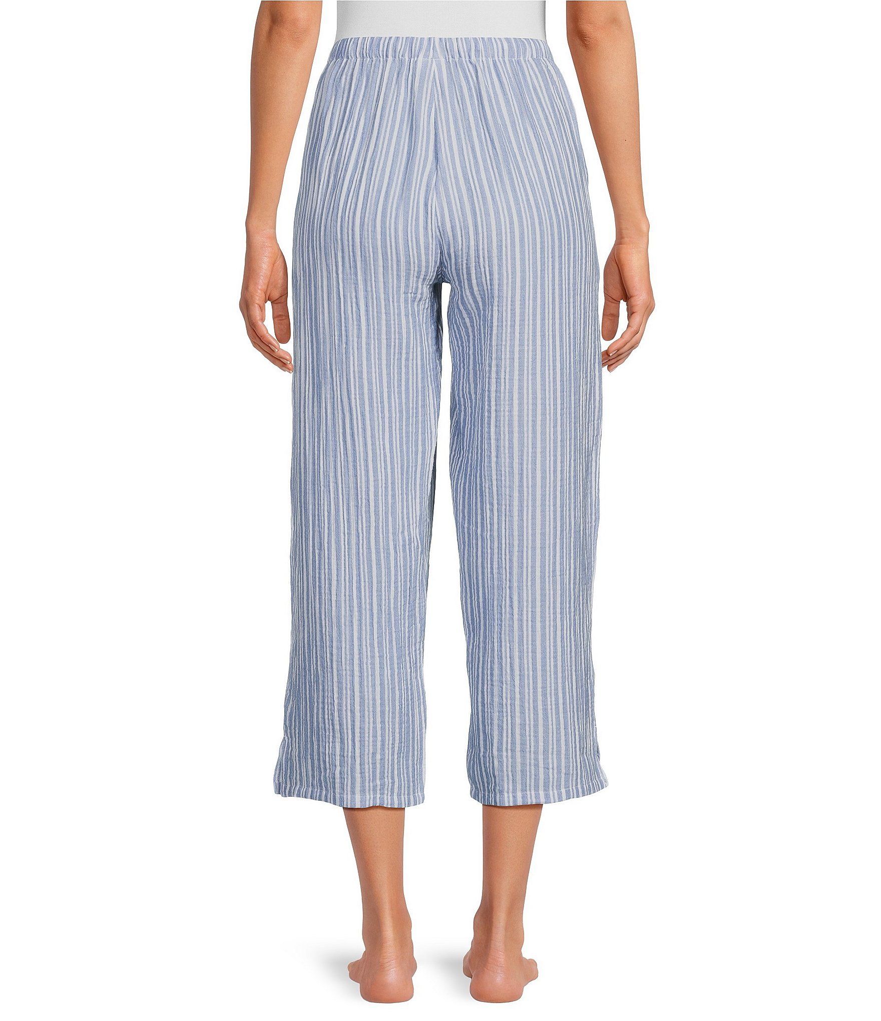 Nottibianche Woven Stripped Drawstring Tie Coordinating Cropped Sleep Pant