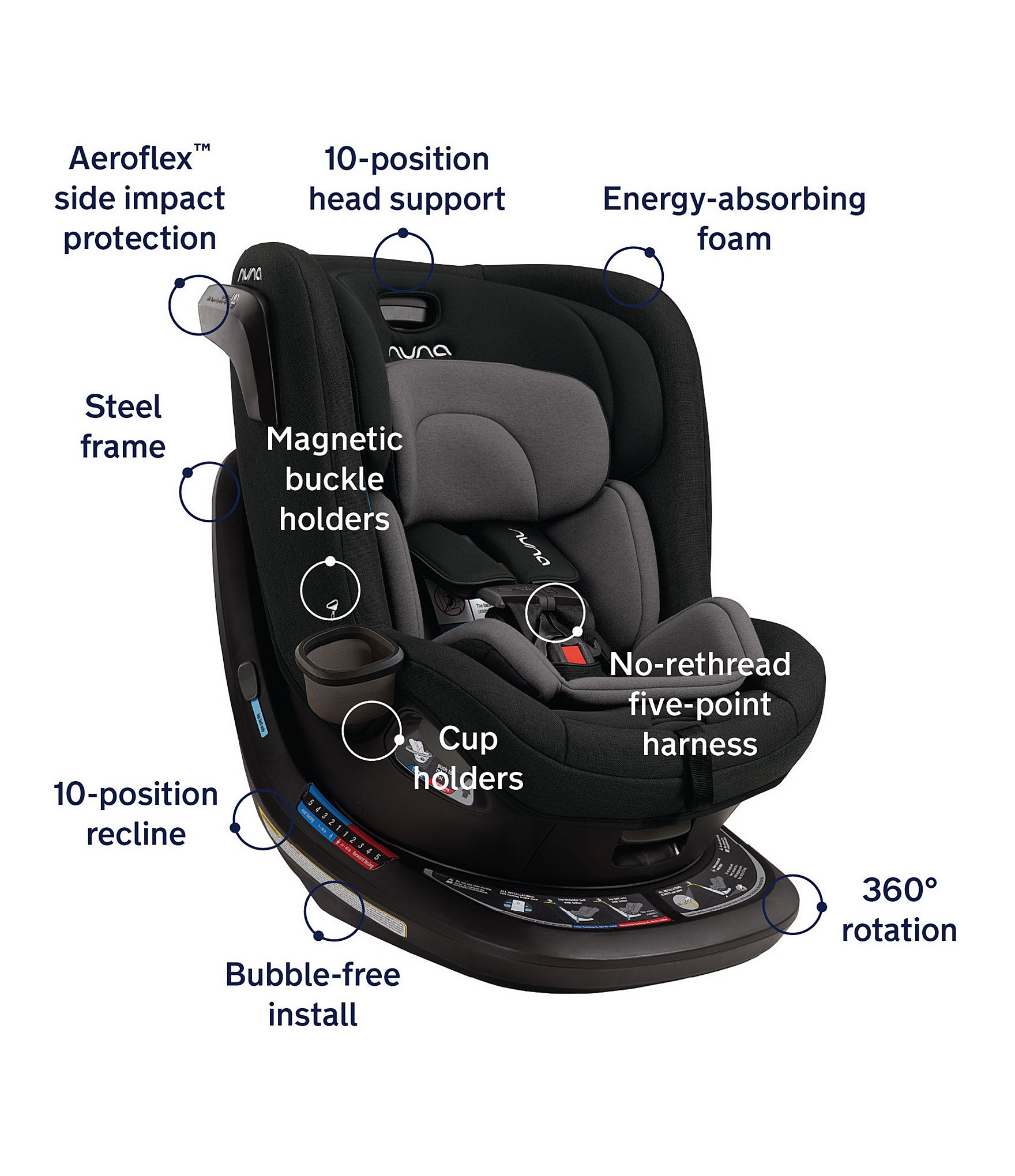 Nuna REVV 360° Rotating Rear and Forward Facing Convertible Car Seat - Caviar Edition