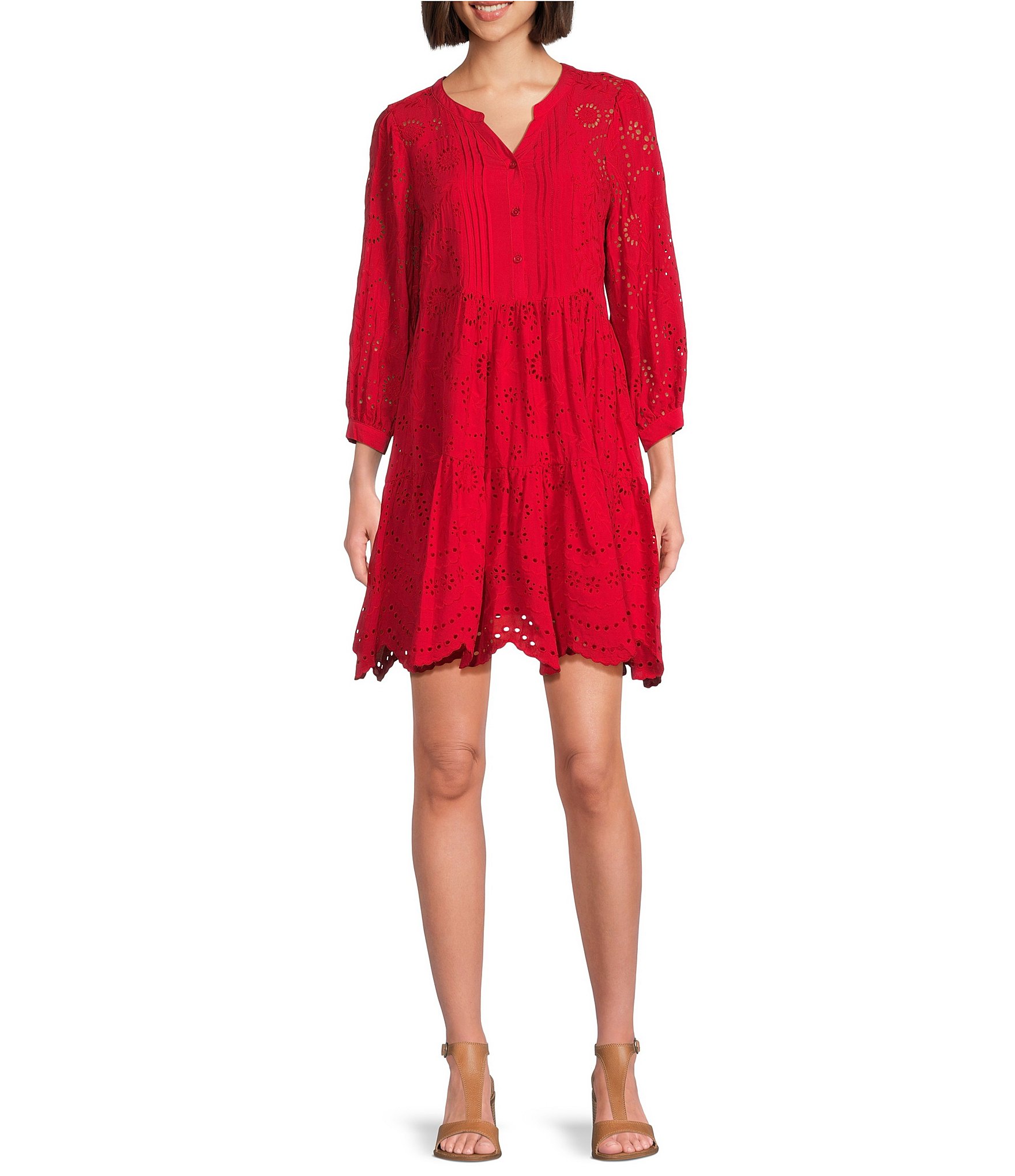 Nurture by Westbound 3/4 Sleeve V-Neck Short Dress | Dillard's