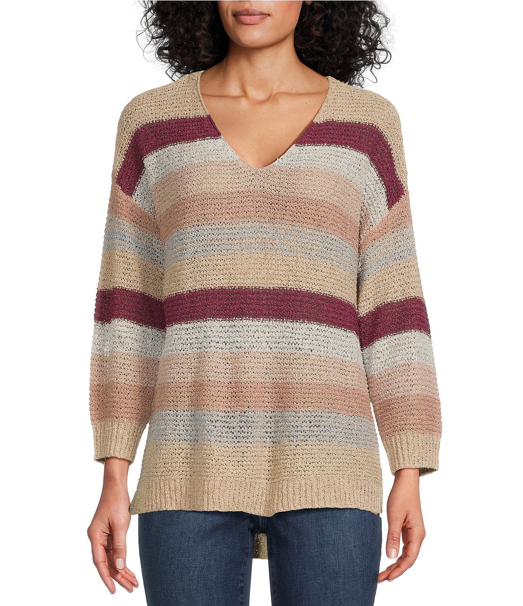 Nurture by Westbound V-Neck High-Low Hem 3/4 Sleeve Pullover Sweater ...