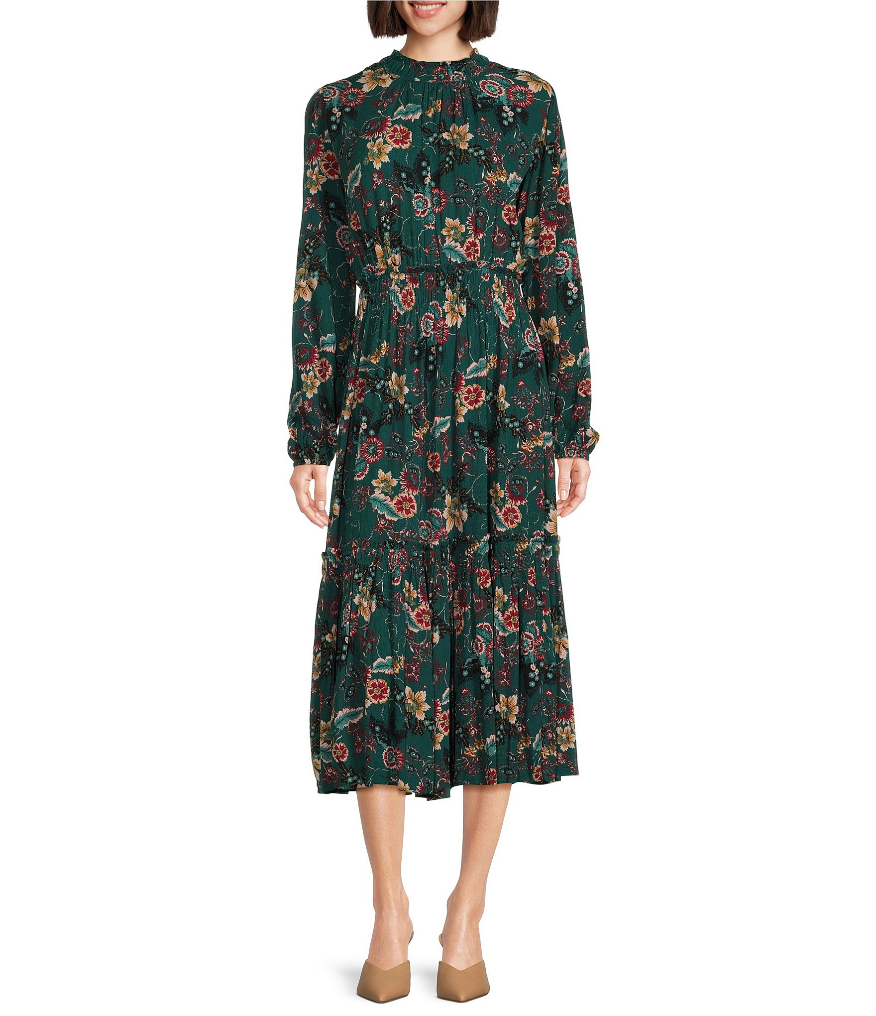 Nurture by Westbound Long Sleeve Hi Neck Midi Dress | Dillard's
