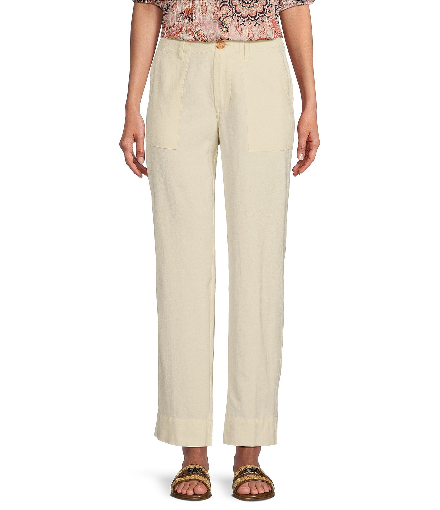 Nurture by Westbound Petite Size Linen Blend Mid Rise Utility Wide Leg Ankle Length Pants Dillard s