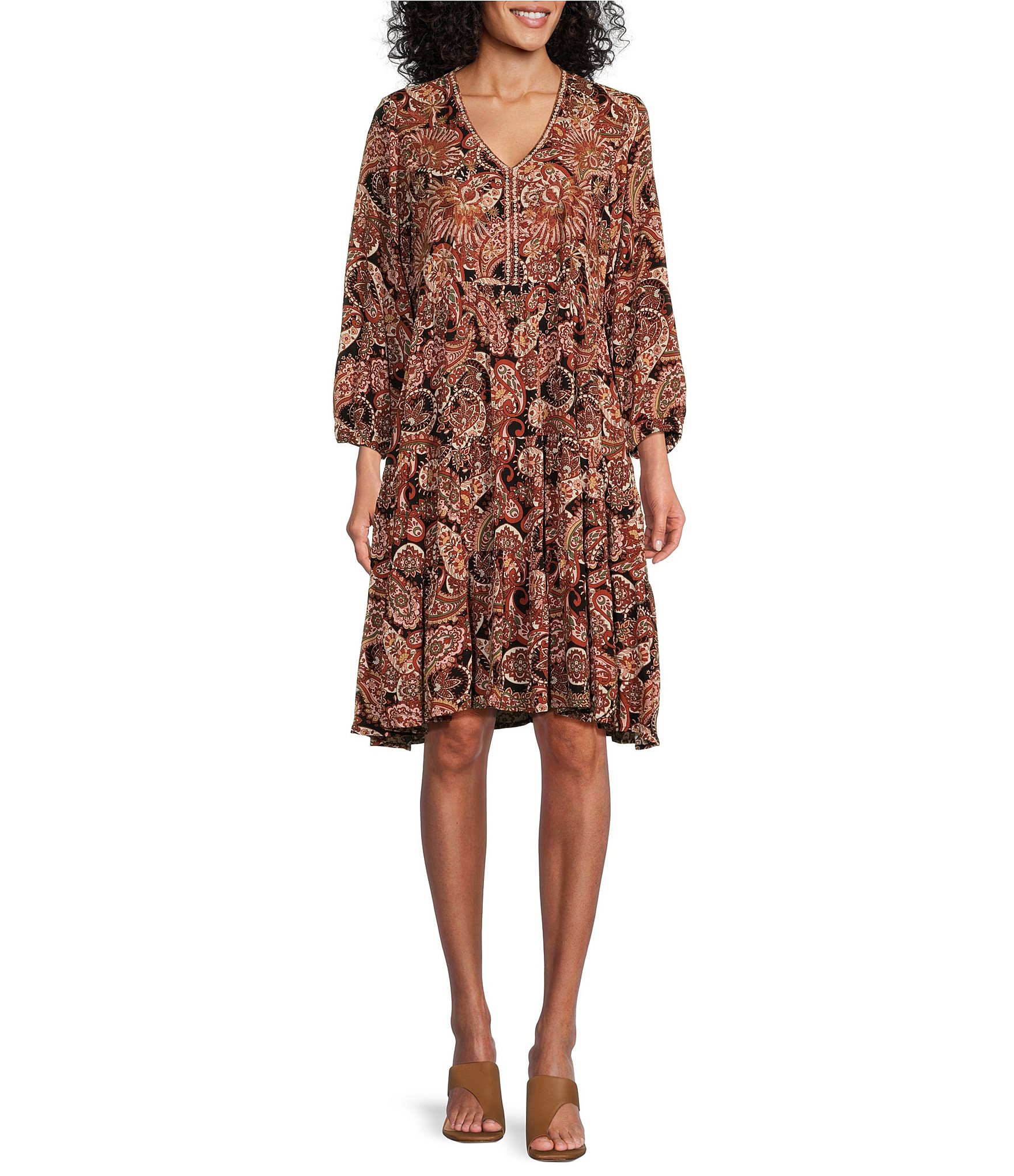 Nurture by Westbound Petite Size Spice Paisley Print Embroidered 3/4 ...