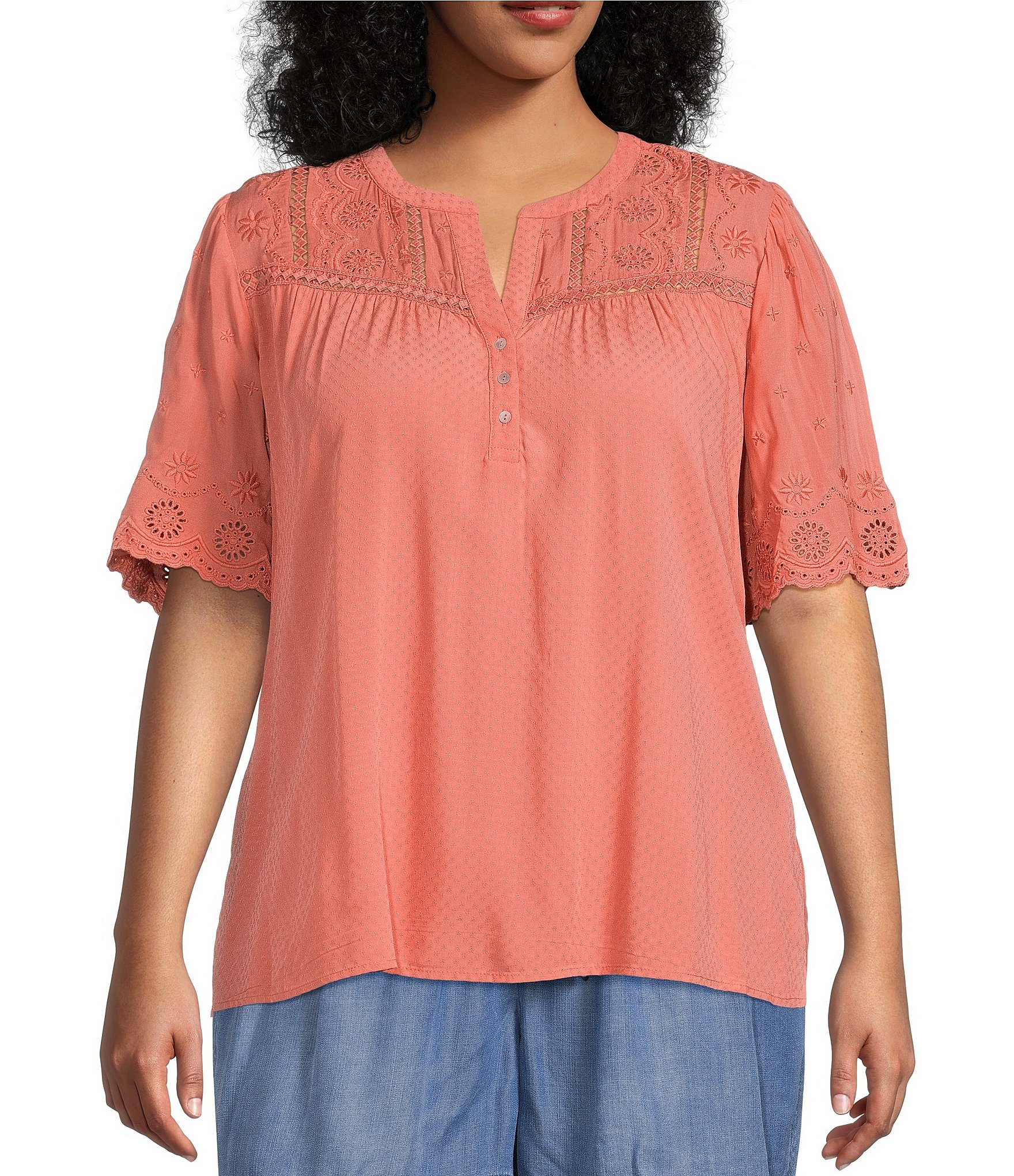 Nurture By Westbound Plus Size Eyelet Short Sleeve V Neck Top Dillards 