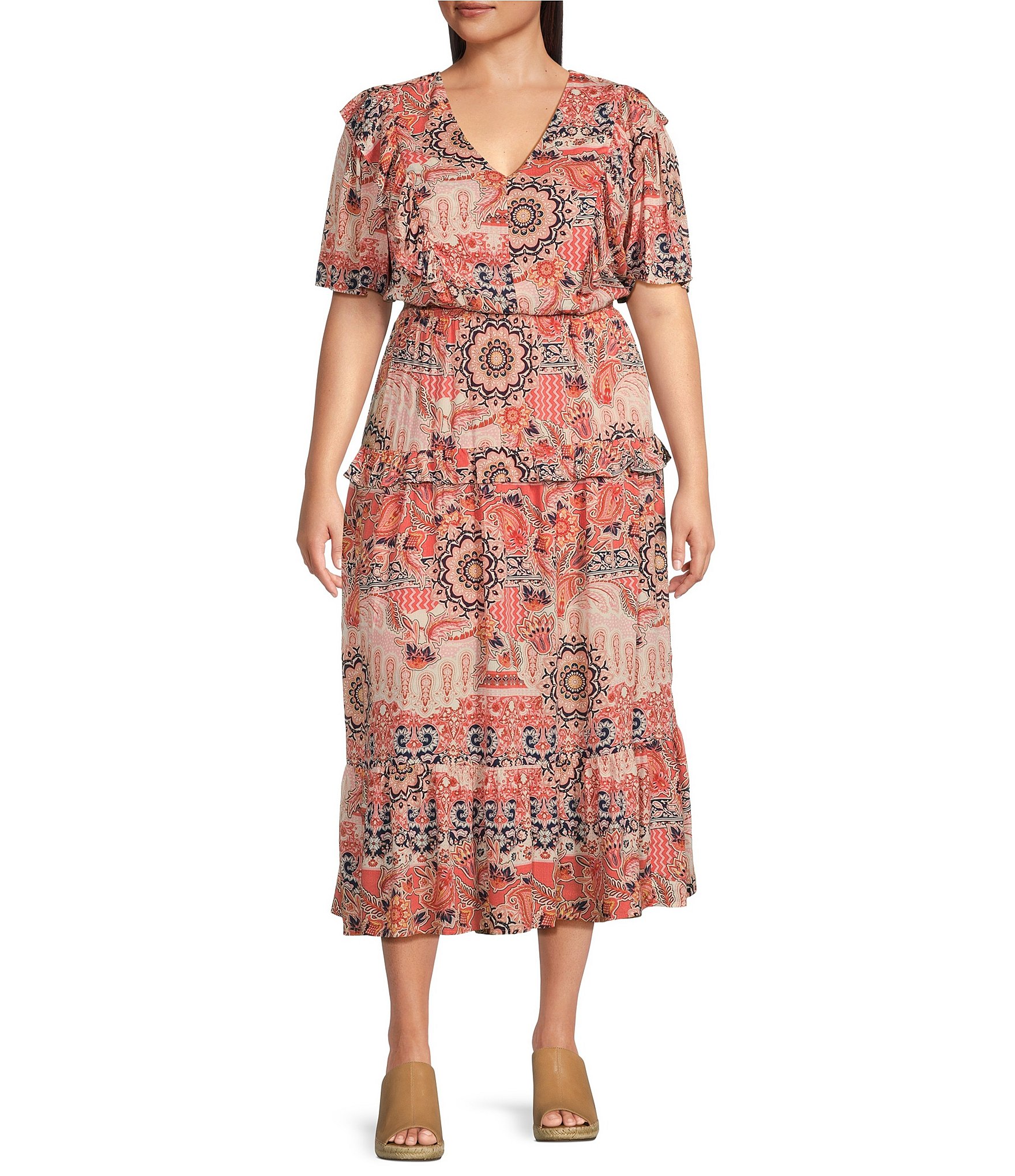 Nurture by Westbound Plus Size V-Neck Tiered Short Flutter Sleeve ...