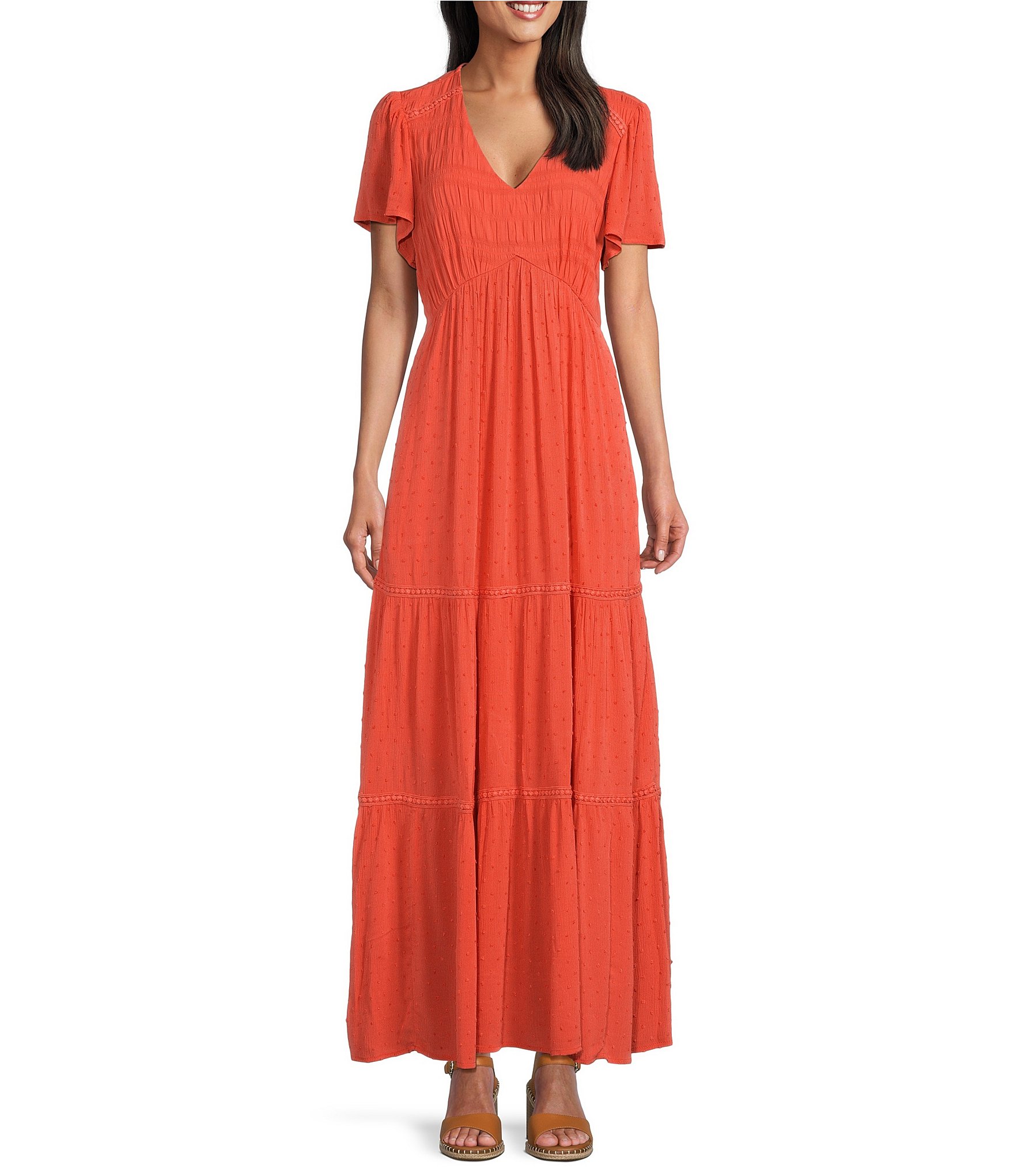 Nurture by Westbound Tiered Short Sleeve Smocked Maxi Dress | Dillard's