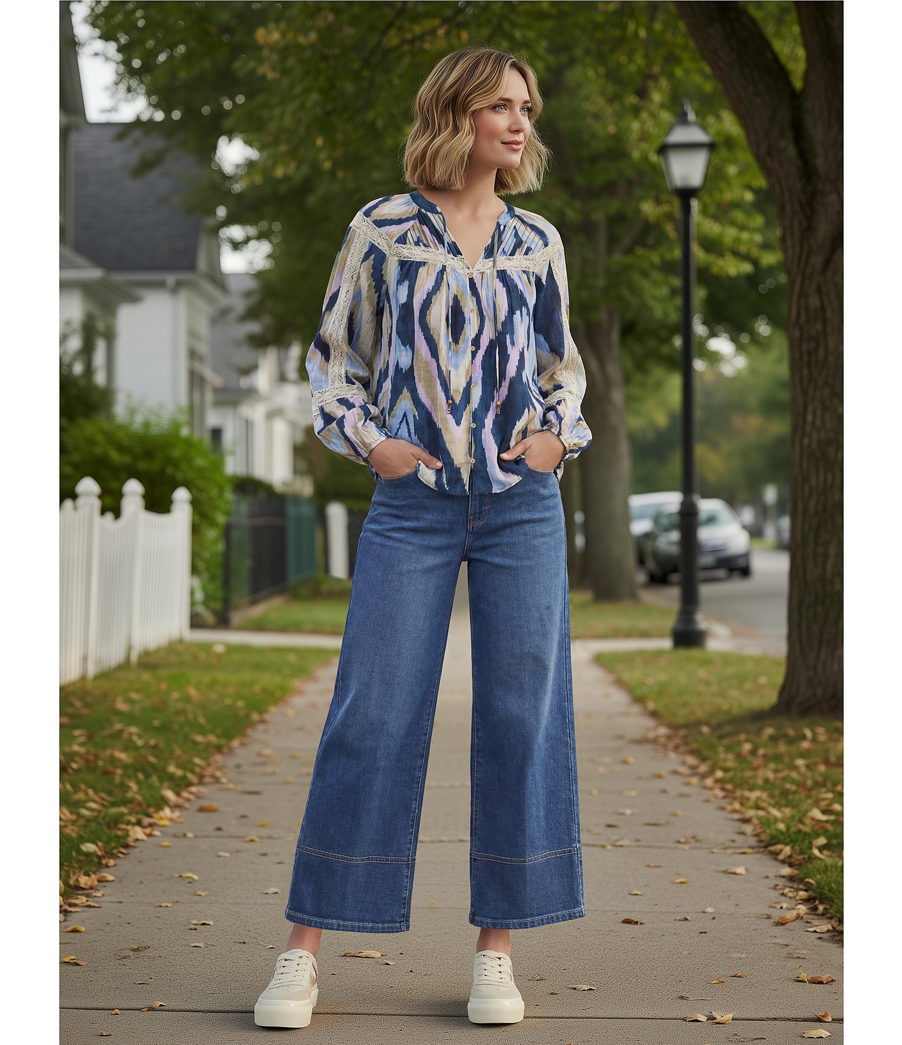 Nurture Drapey Stretch Denim High Rise Cropped Palazzo Pants