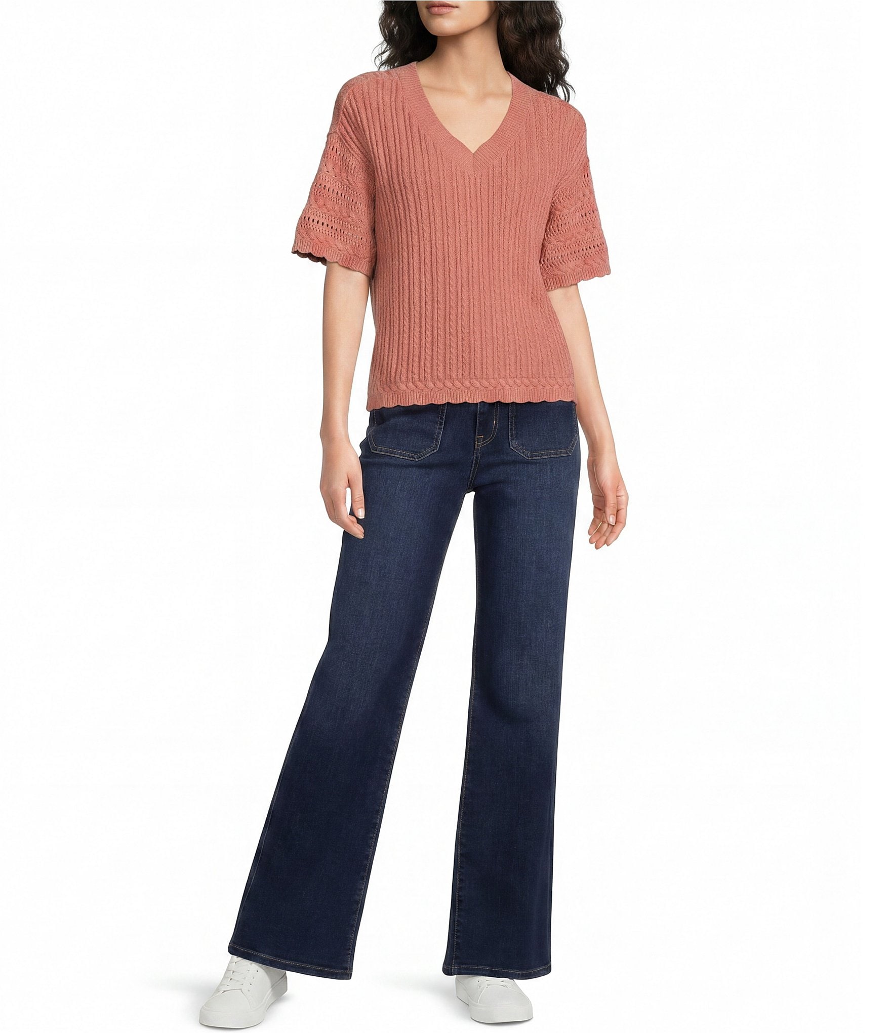 Nurture Elbow Sleeve V-Neck Sweater Top