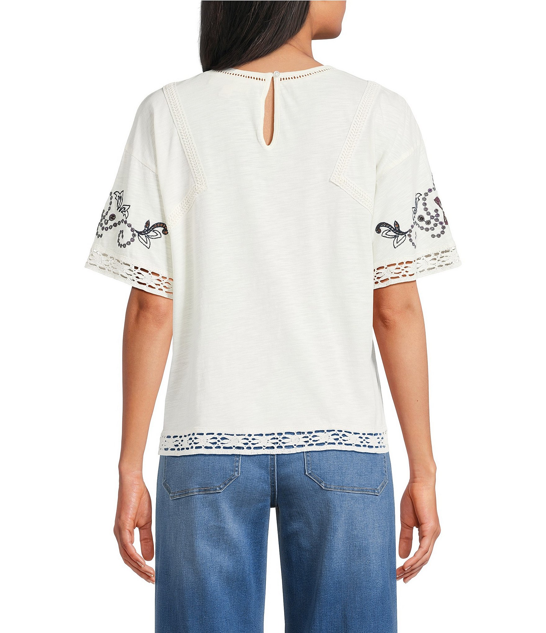 Nurture Embroidered Drop Shoulder Knit Top