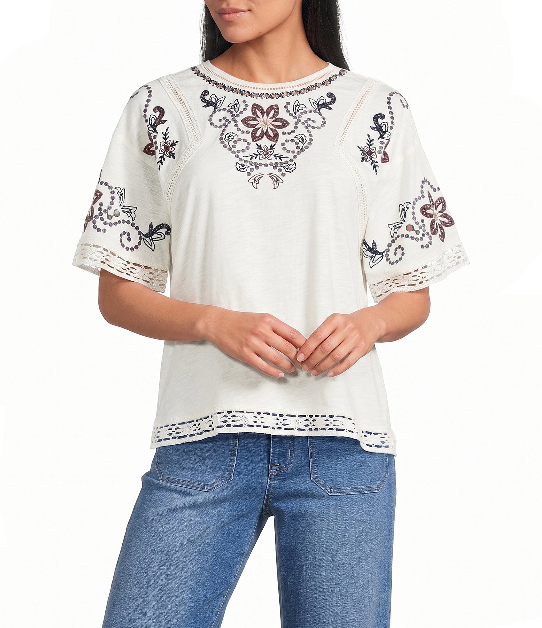 Nurture Embroidered Drop Shoulder Knit Top
