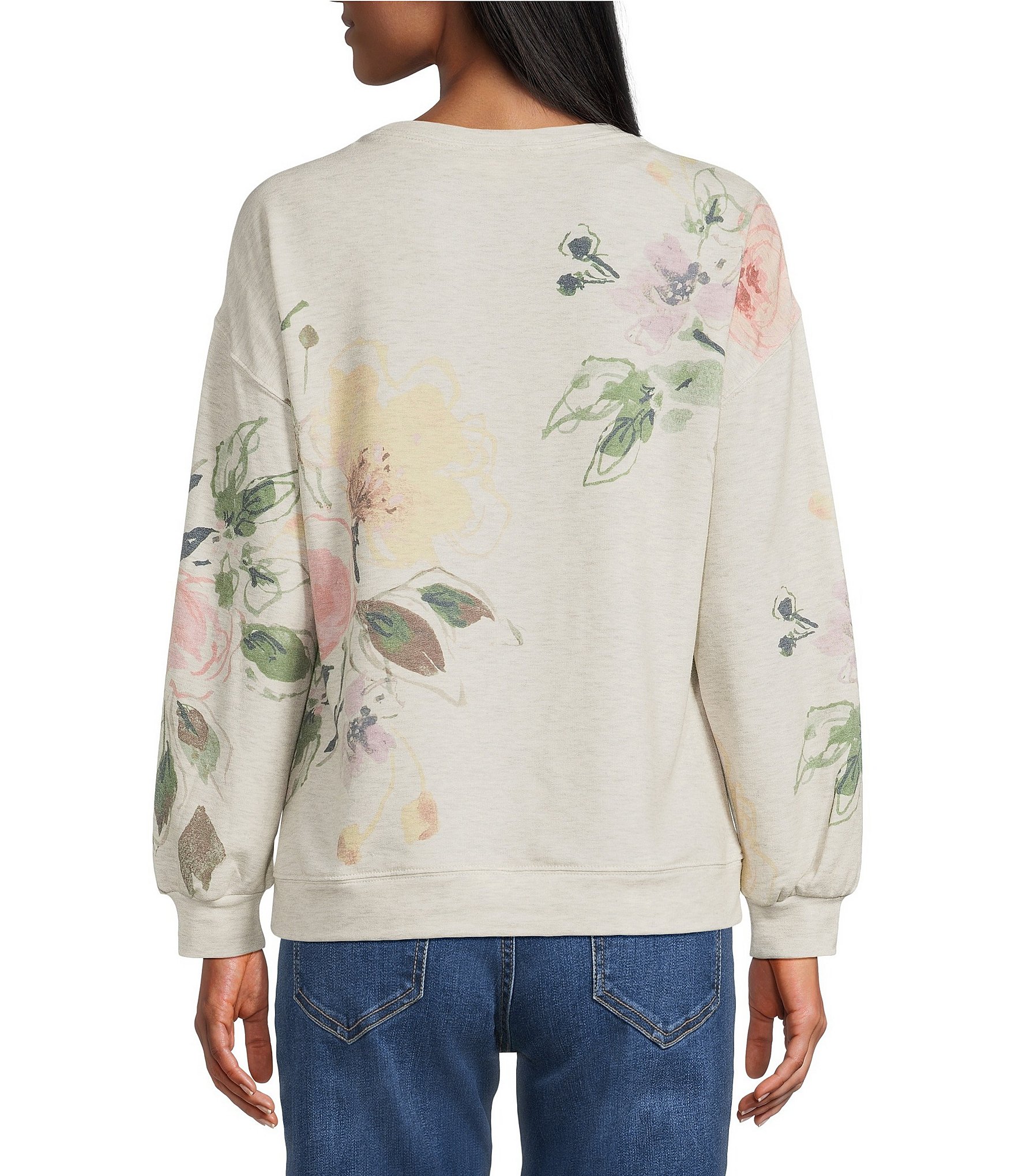 Nurture Floral Print Long Sleeve Crew Neck Knit Pullover
