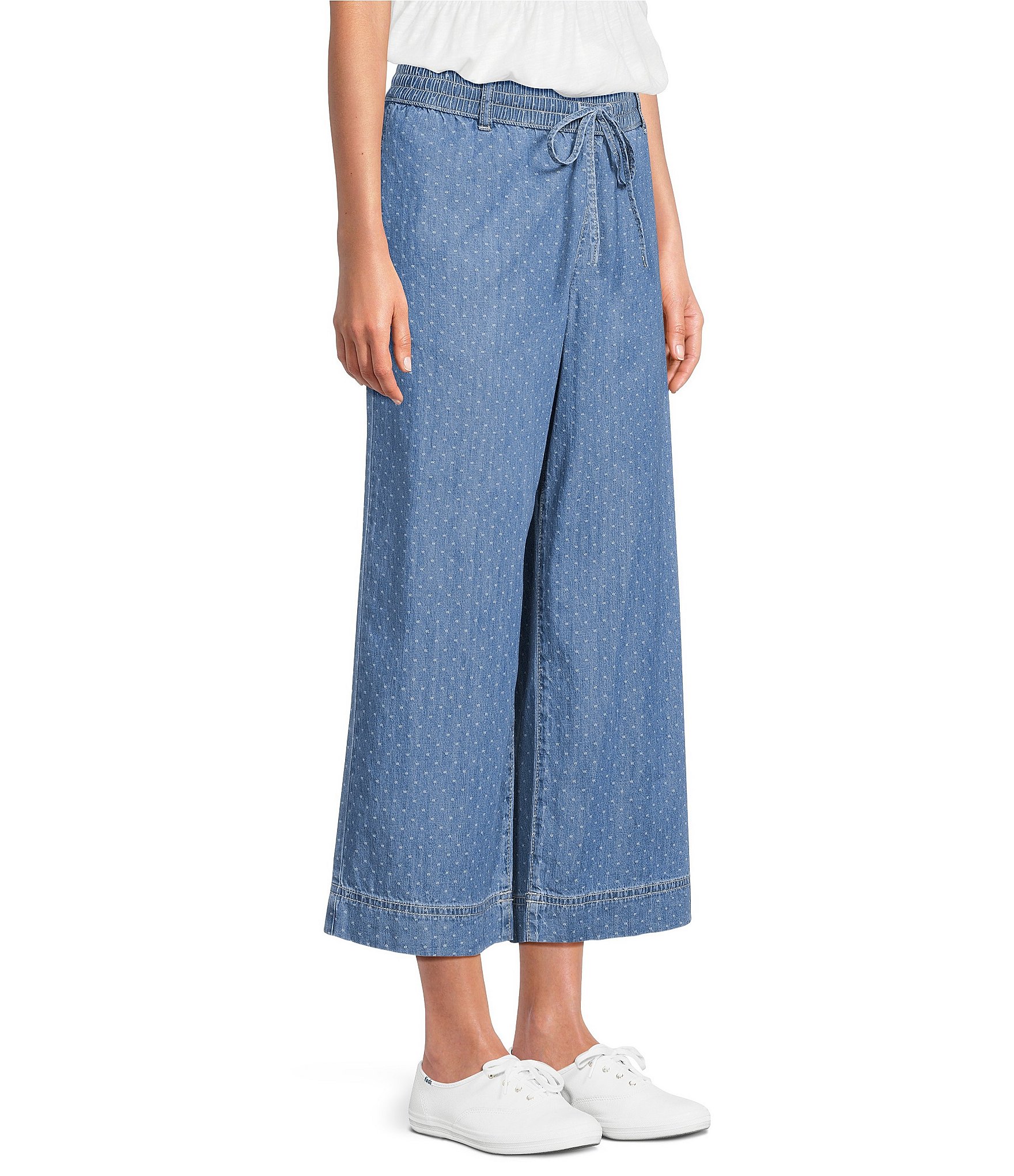 Nurture High Jacquard Dot Rise Pull On Wide Leg Crop Pants