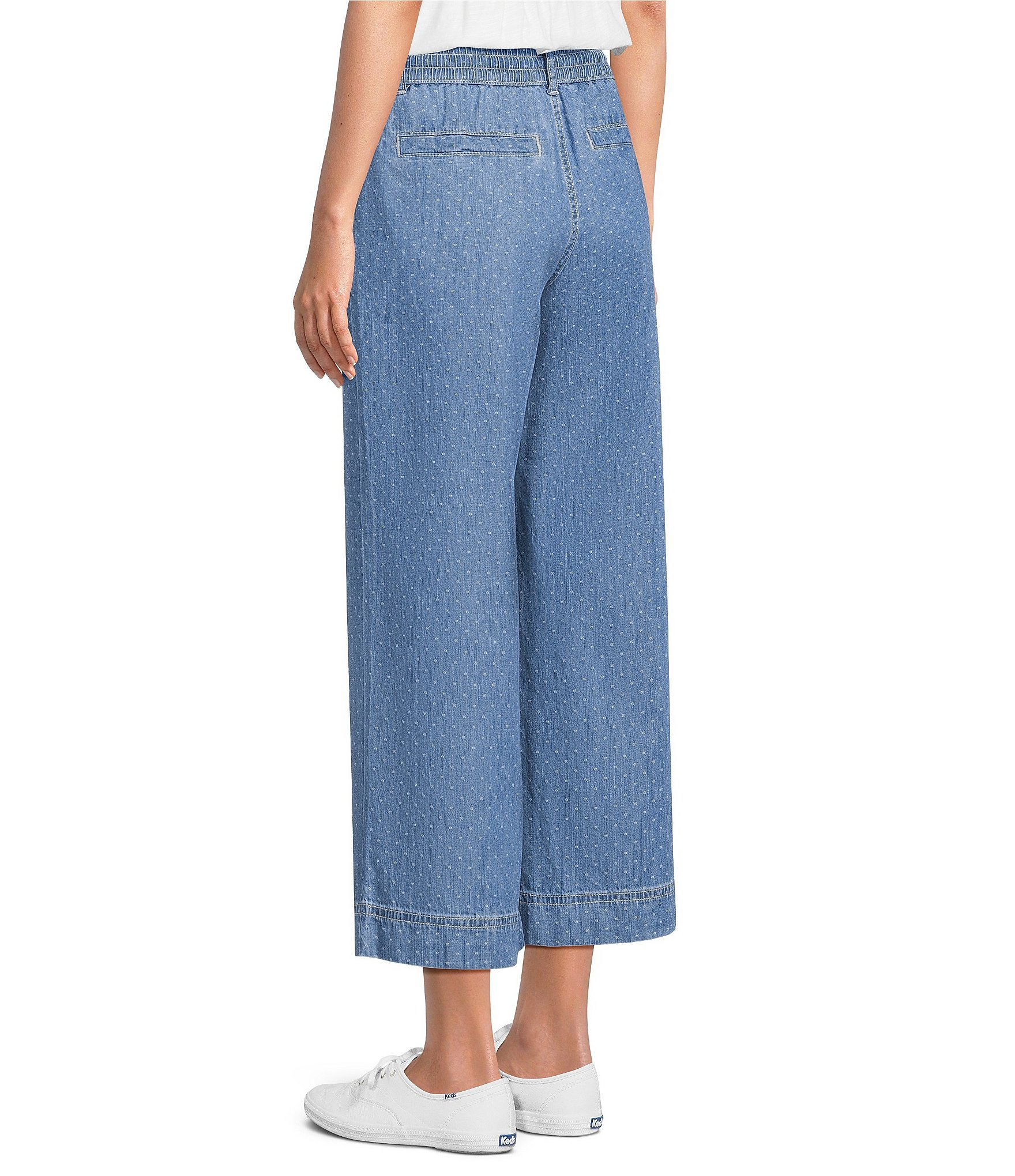 Nurture High Jacquard Dot Rise Pull On Wide Leg Crop Pants