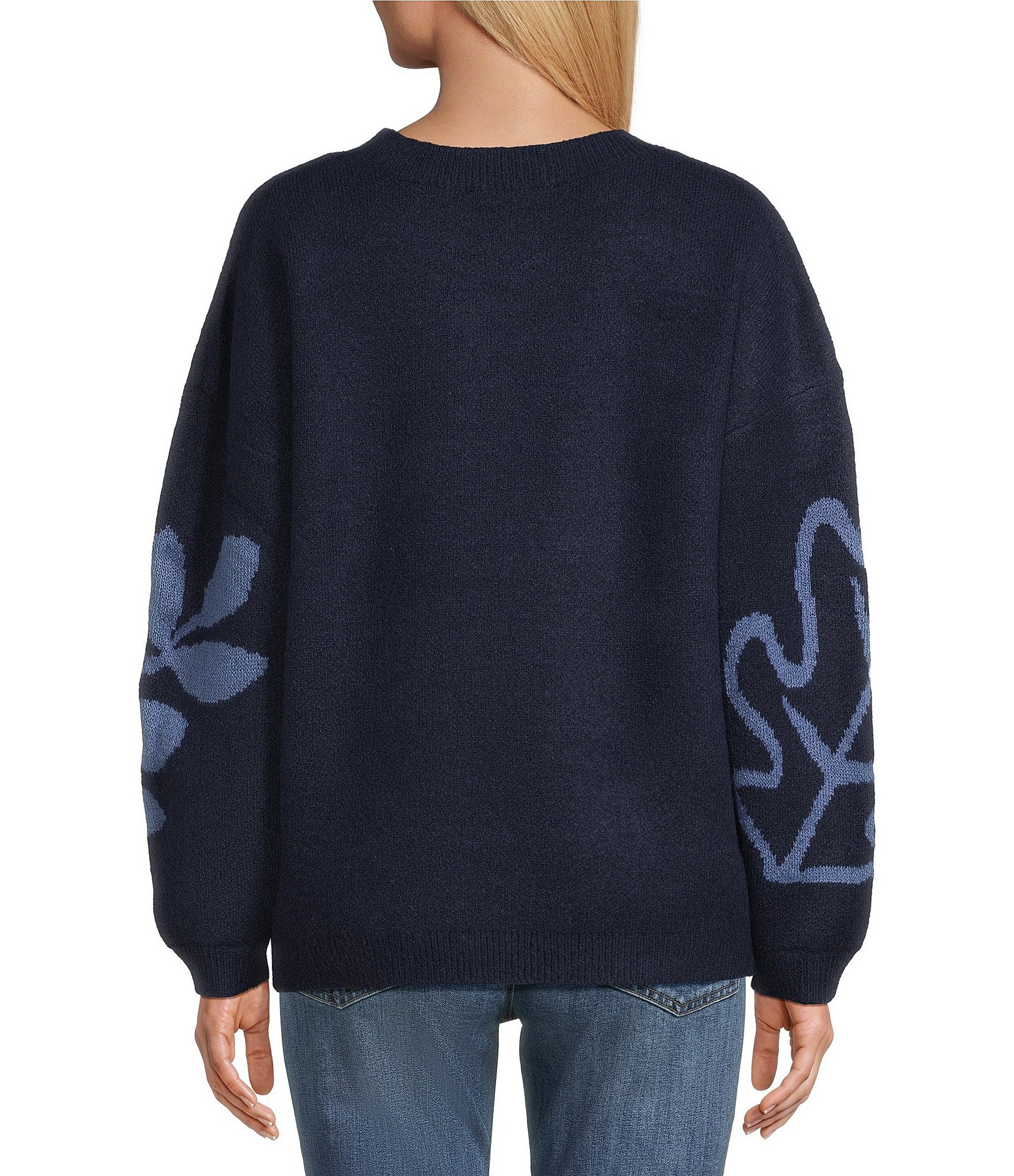 Nurture Long Sleeve Leaf Patterned Crew Neck Sweater