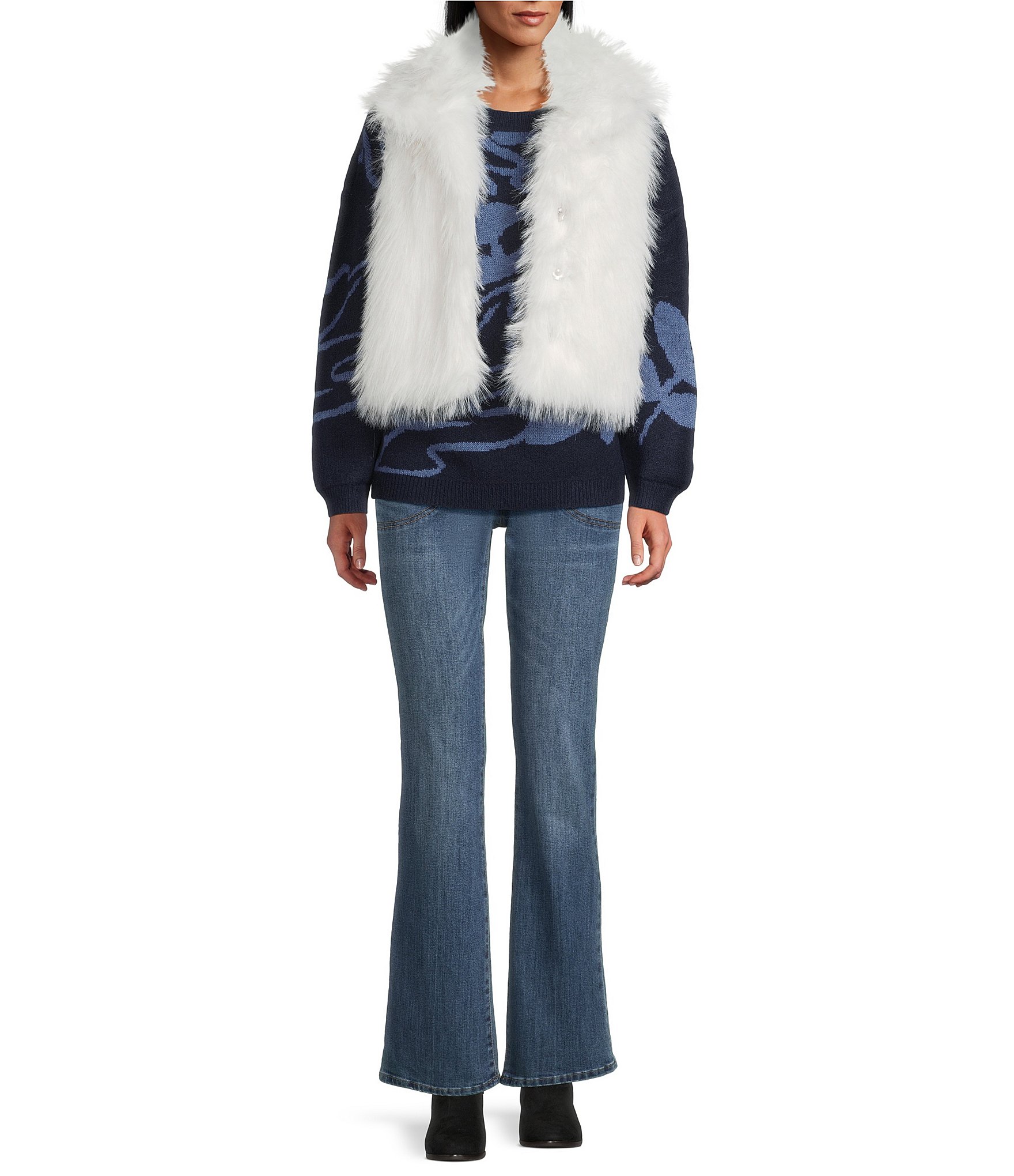 Nurture Long Sleeve Leaf Patterned Crew Neck Sweater