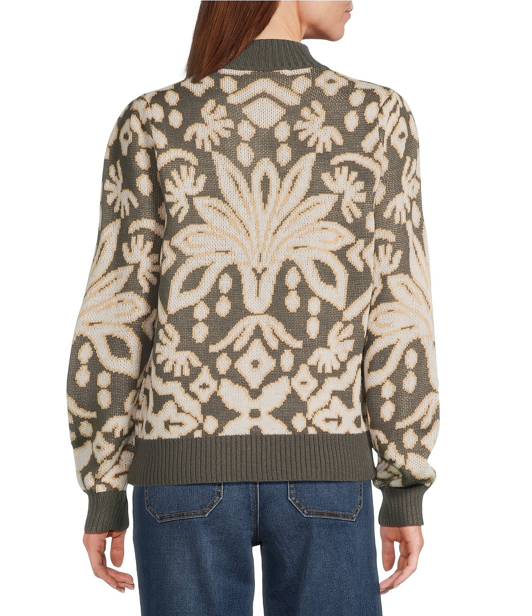 Nurture Petite Patterned Mock Neck Long Sleeve Sweater