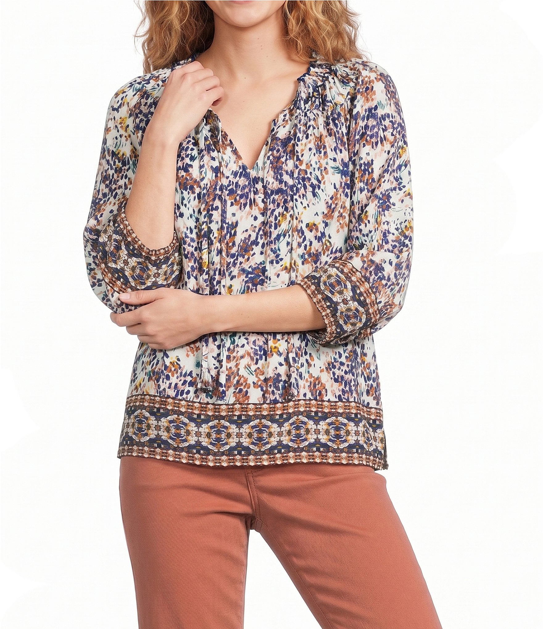 Nurture Petite Size 3/4 Sleeve V-Neck Peasant Top