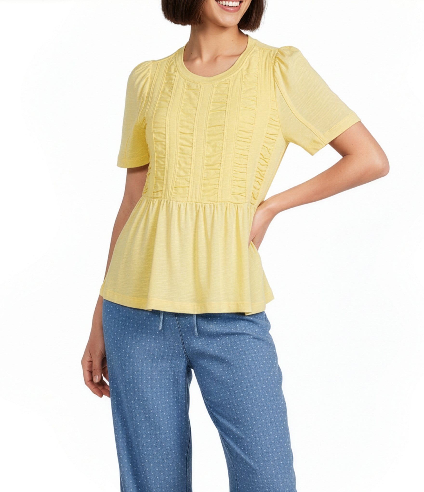 Nurture Ruched Short Sleeve Crew Neck Top