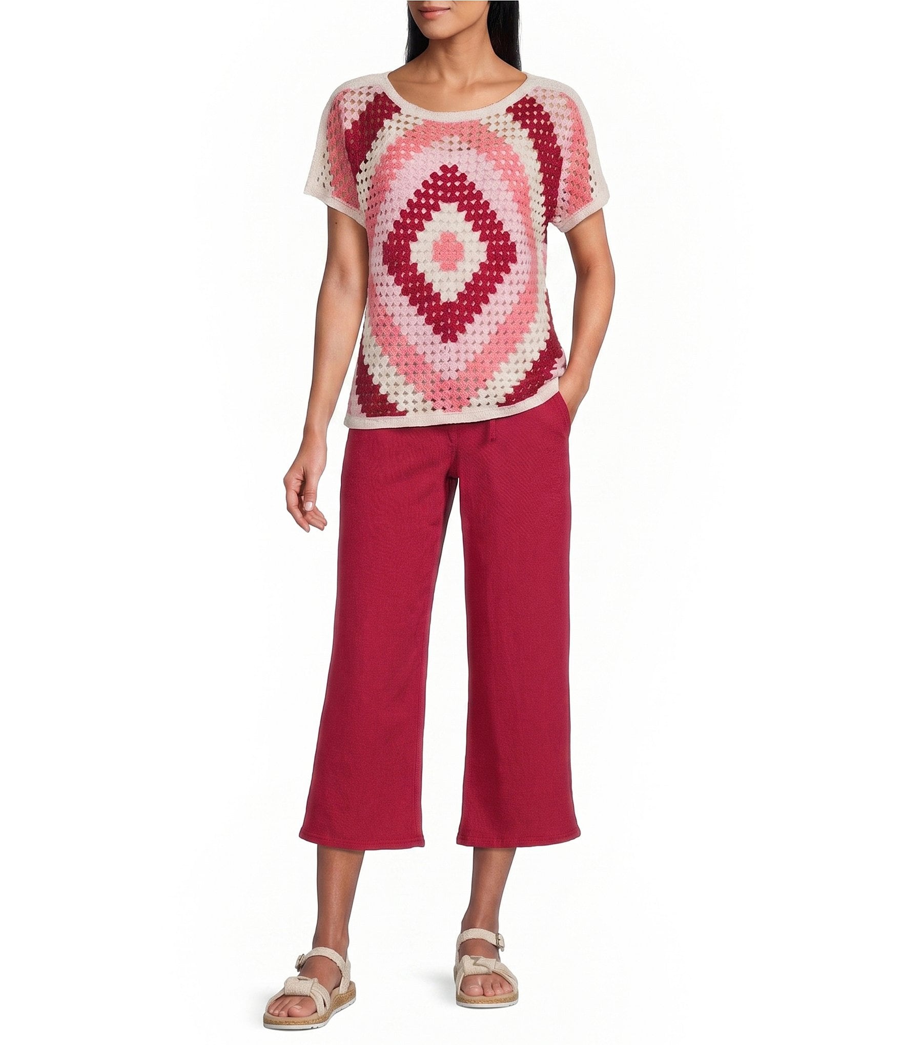 Nurture Short Sleeve Crochet Pullover Top