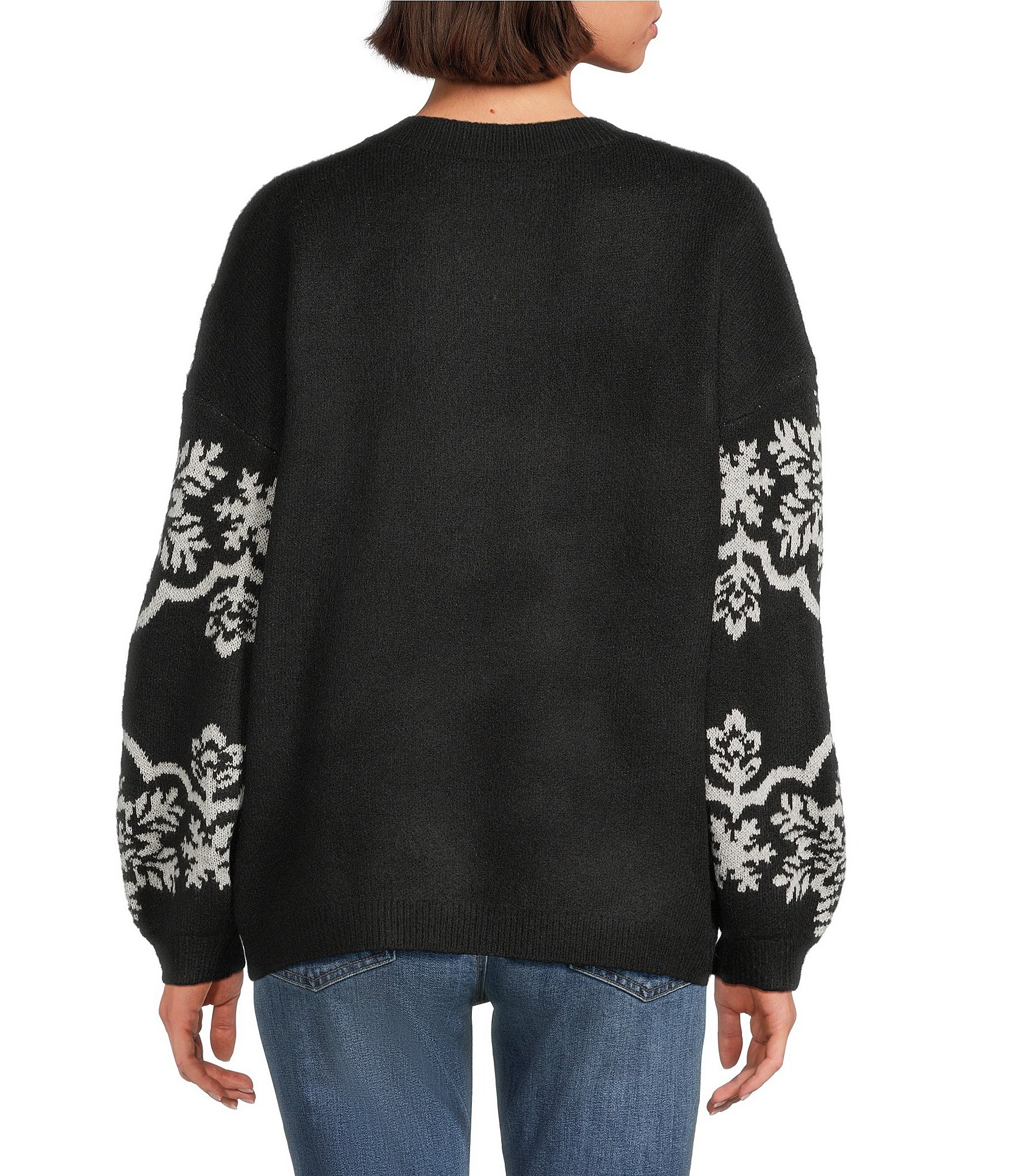 Nurture Snow Flake Pattern Long Sleeve Crew Neck Sweater