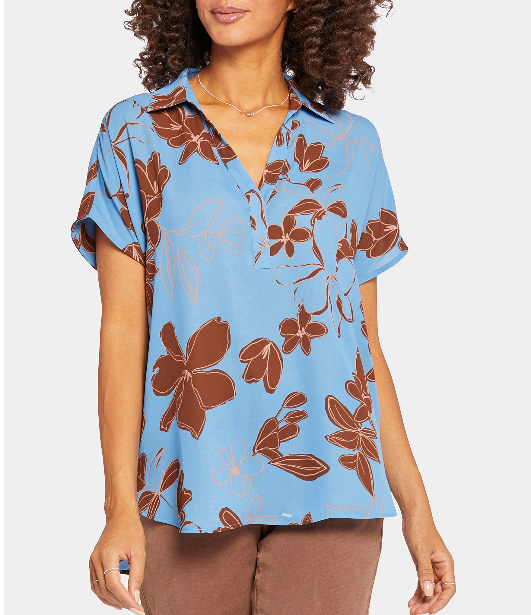 NYDJ Becky Point Collar Neck Short Sleeve Shirttail Hem Blouse | Dillard's