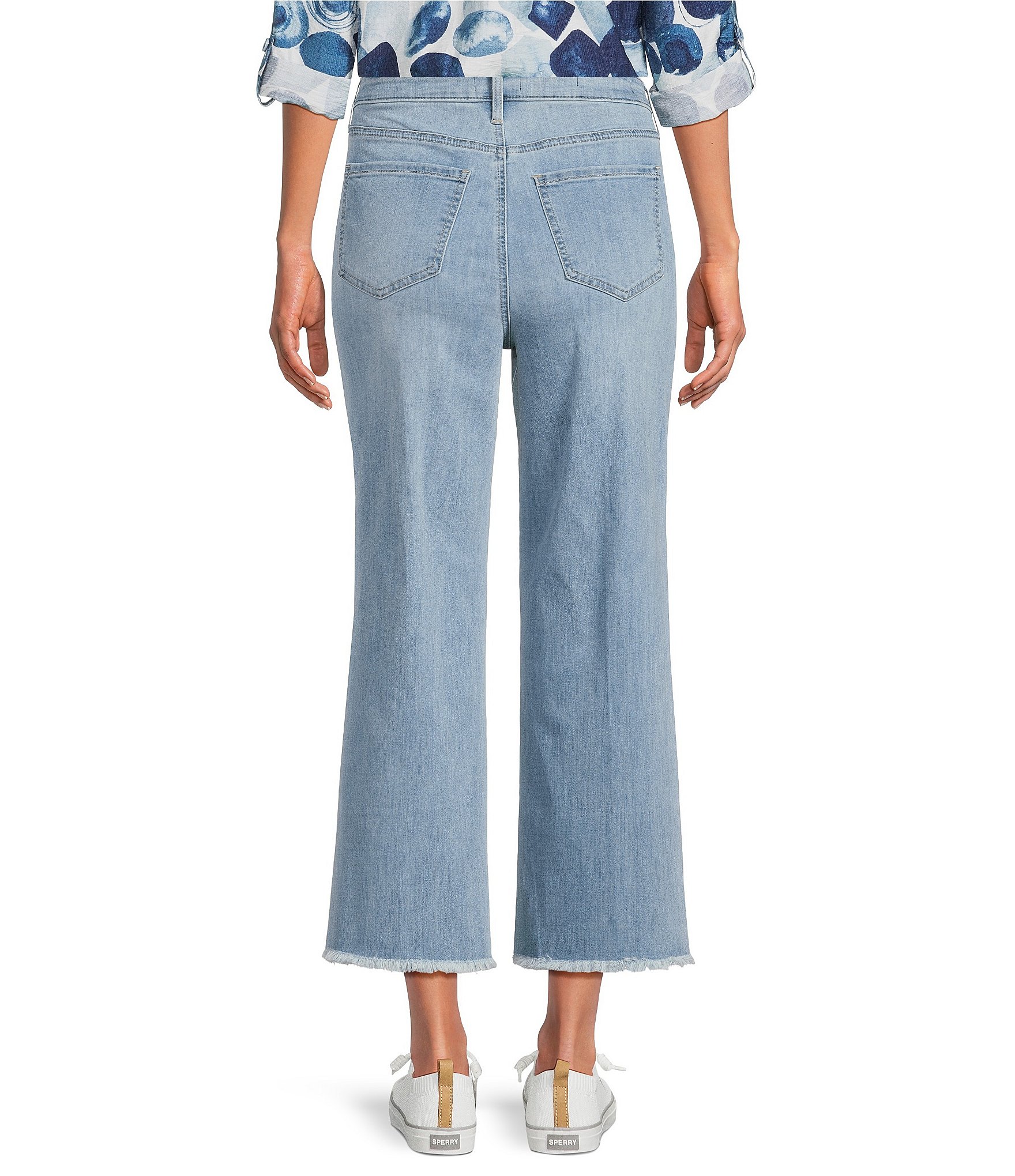 NYDJ Coco Stretch Denim Wide Leg Frayed Hem Cropped Jeans