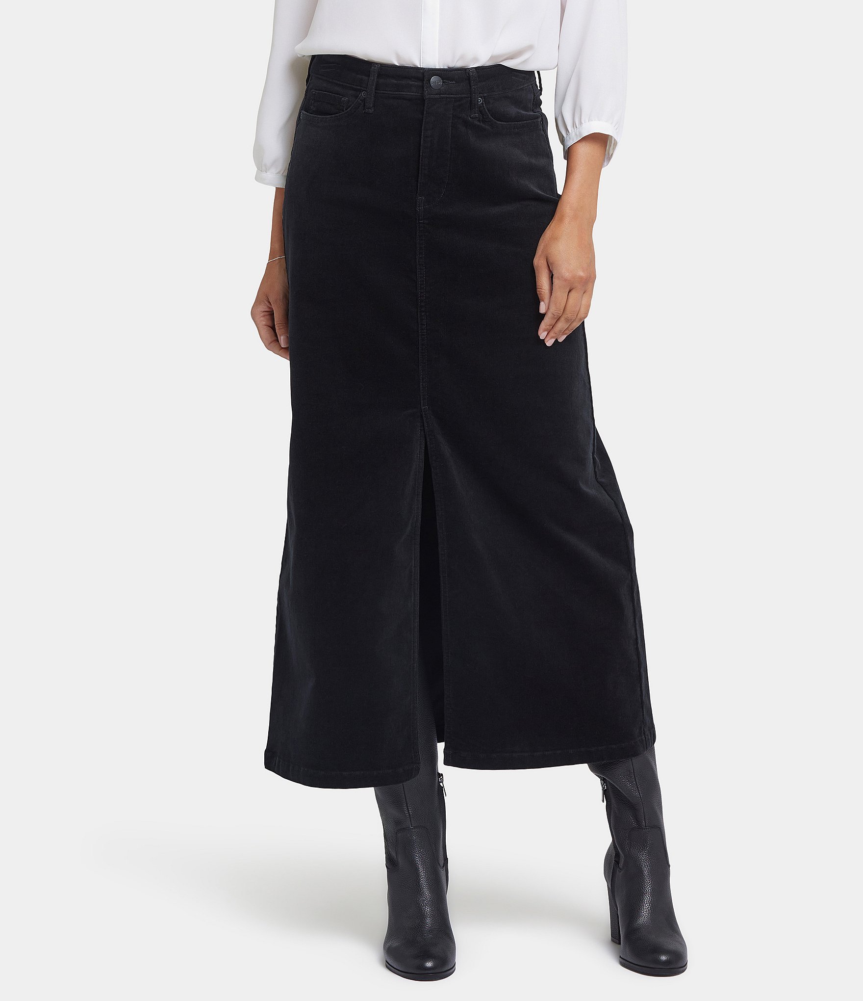 NYDJ Corduroy High Rise Side Slit 5-Pocket Long Skirt