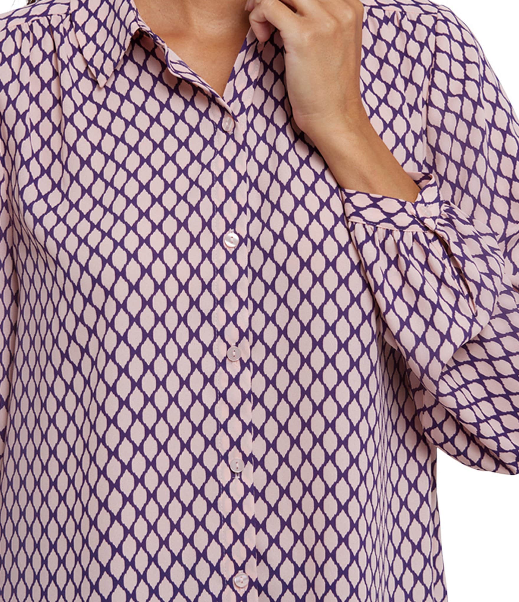 NYDJ Emily Pierre Woven Printed Point Collar Long Sleeve Blouse