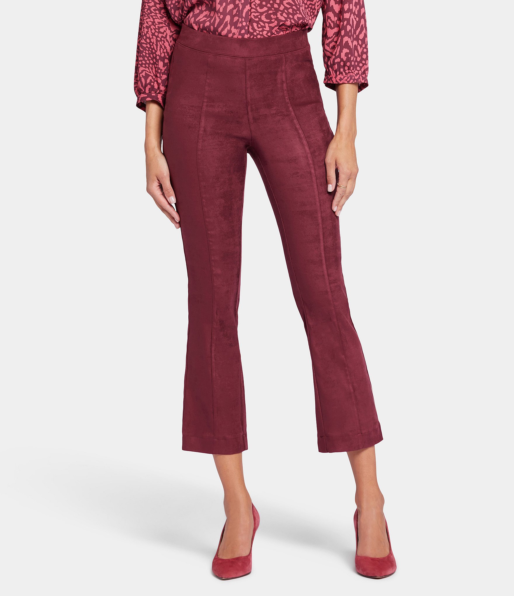 NYDJ Faux Suede Flat Front Cropped Flare Pull-On Pants | Dillard's