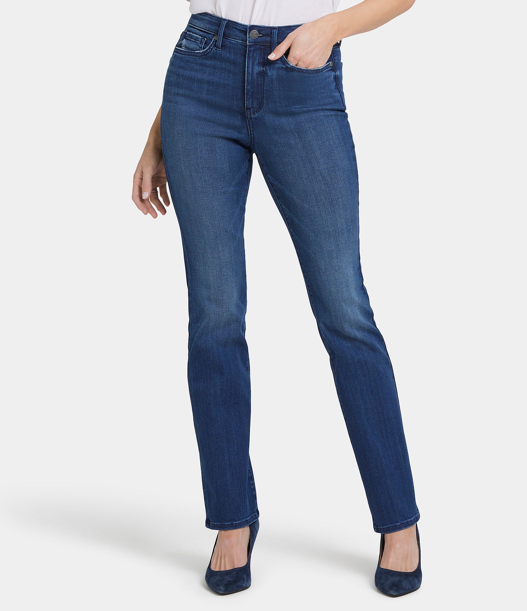 【INCHANT ME】Pocket High Waist Center Crease Bootcut Denim Max High Rise Bootcut Jeans