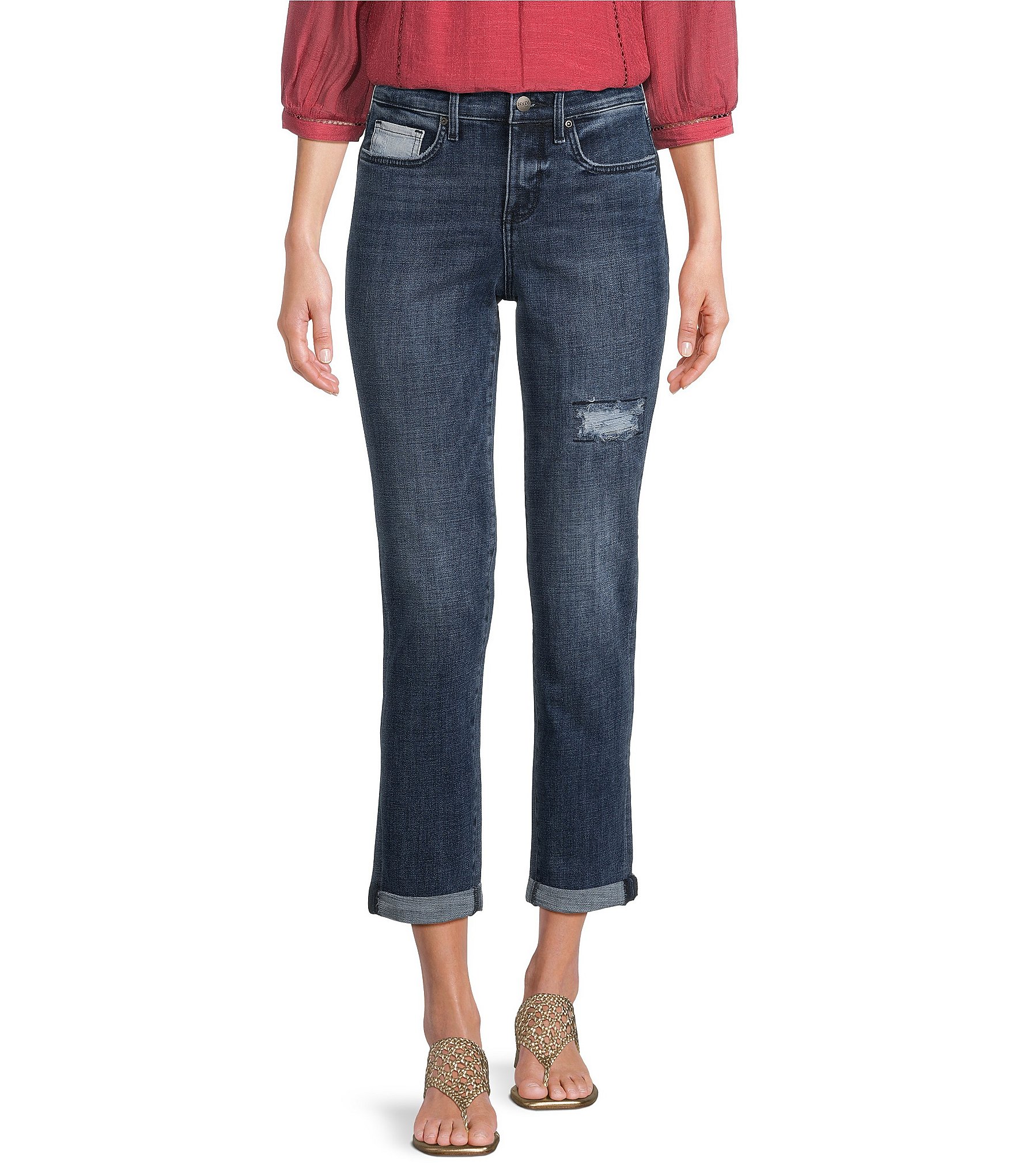 NYDJ Margot Stretch Denim Lift Tuck® Stripe Patch High Rise Girlfriend Ankle Jean
