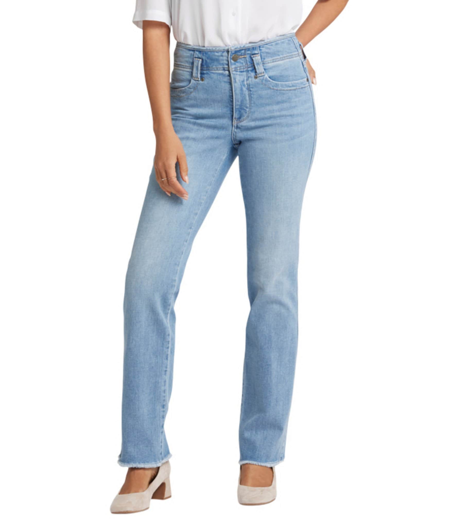 NYDJ Marilyn Stretch Denim High Rise Straight Leg Frayed Hem Jeans