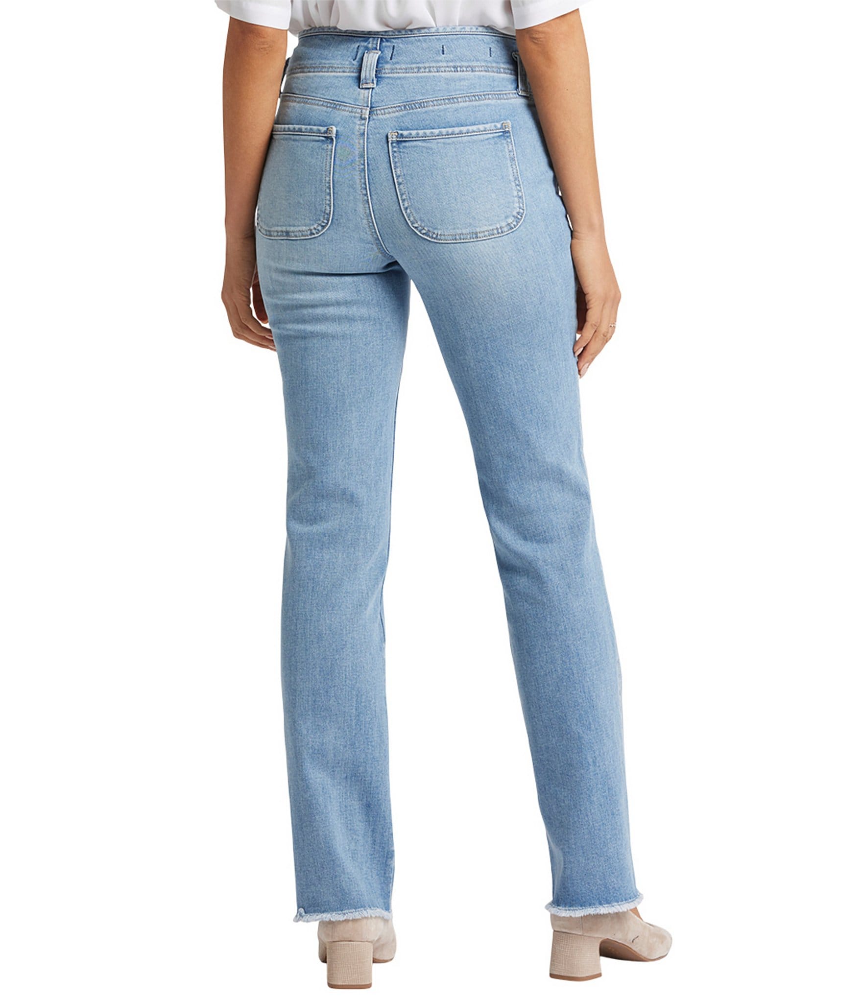 NYDJ Marilyn Stretch Denim High Rise Straight Leg Frayed Hem Jeans
